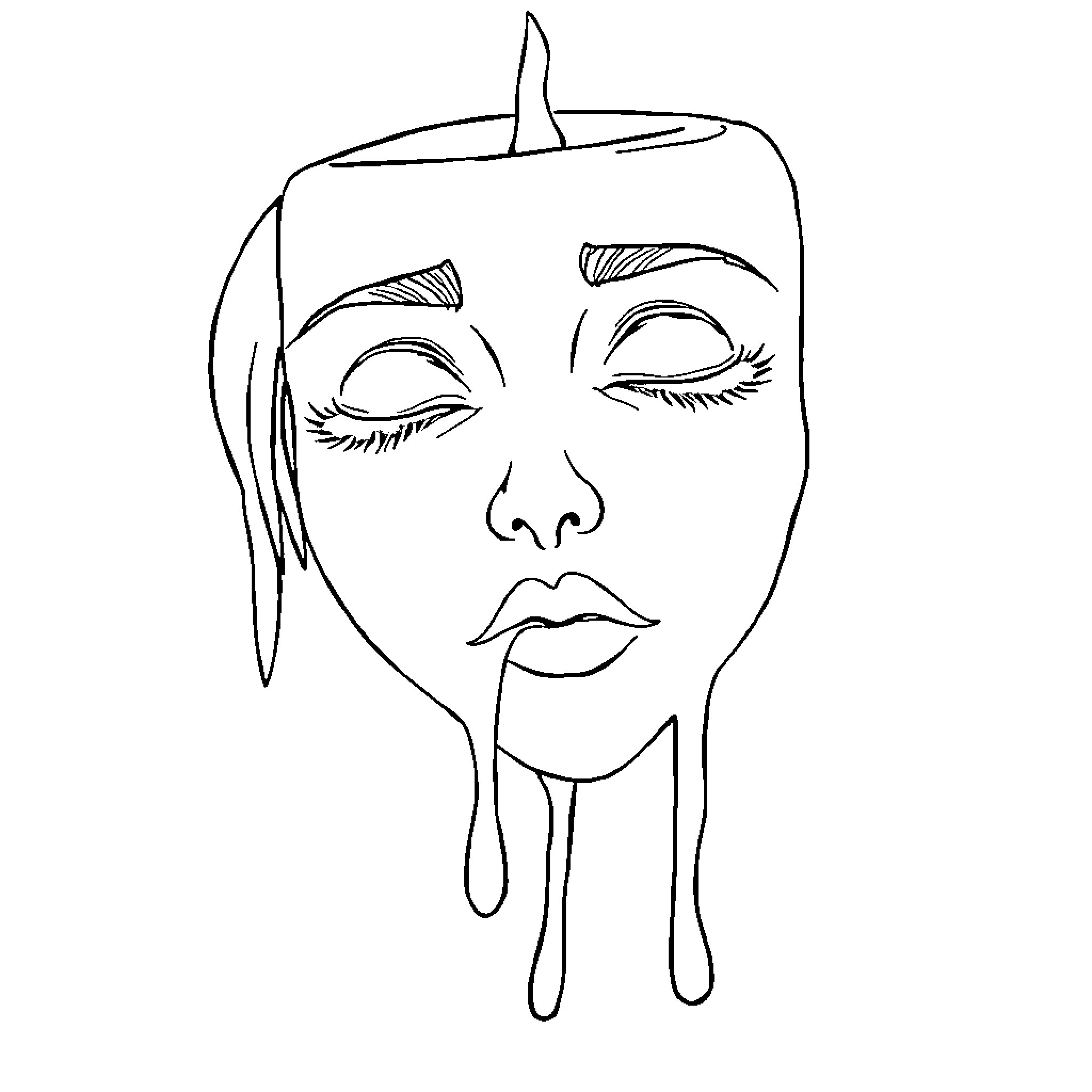 Face of Melancholic Figure with Downcast Expression Coloring Page (free black-and-white line drawing printable PDF for all, from beginners to advanced learners, including children, teens, adults, and seniors)