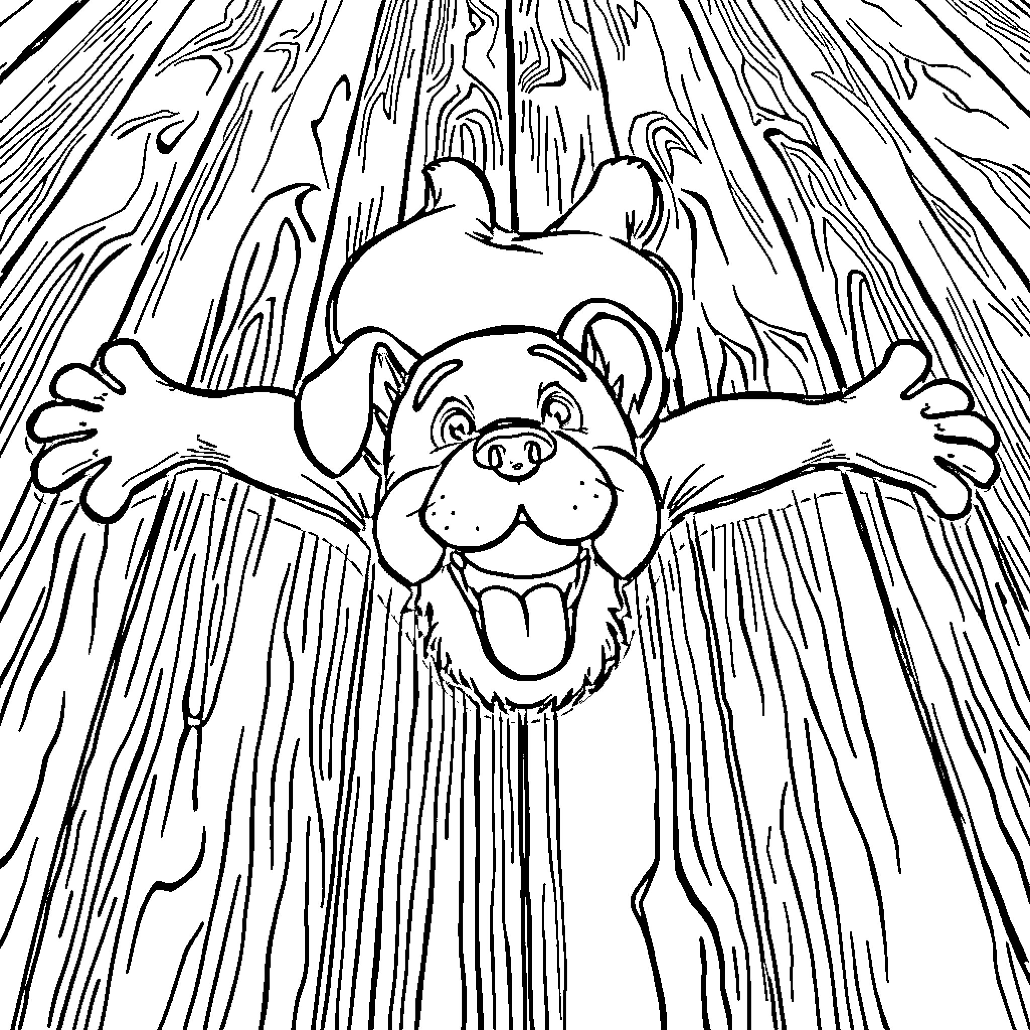 Stewart's playful encounter with a friendly canine Coloring Page (free black-and-white line drawing printable PDF for all, from beginners to advanced learners, including children, teens, adults, and seniors)