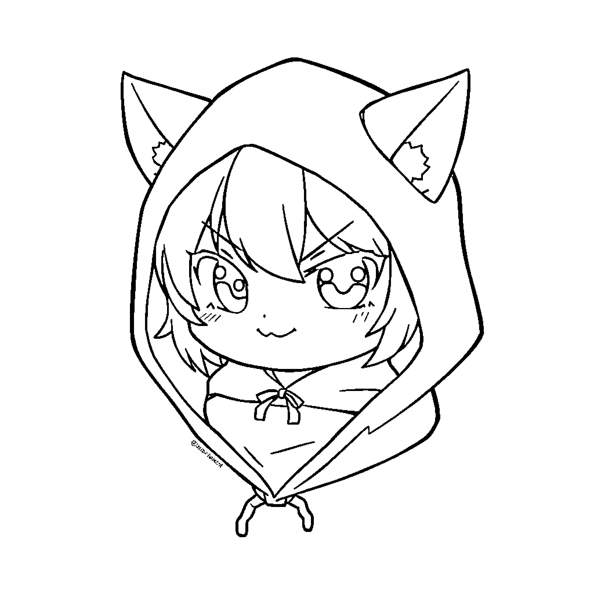 Kuromi in a playful and cheerful expression Coloring Page (free black-and-white line drawing printable PDF for all, from beginners to advanced learners, including children, teens, adults, and seniors)