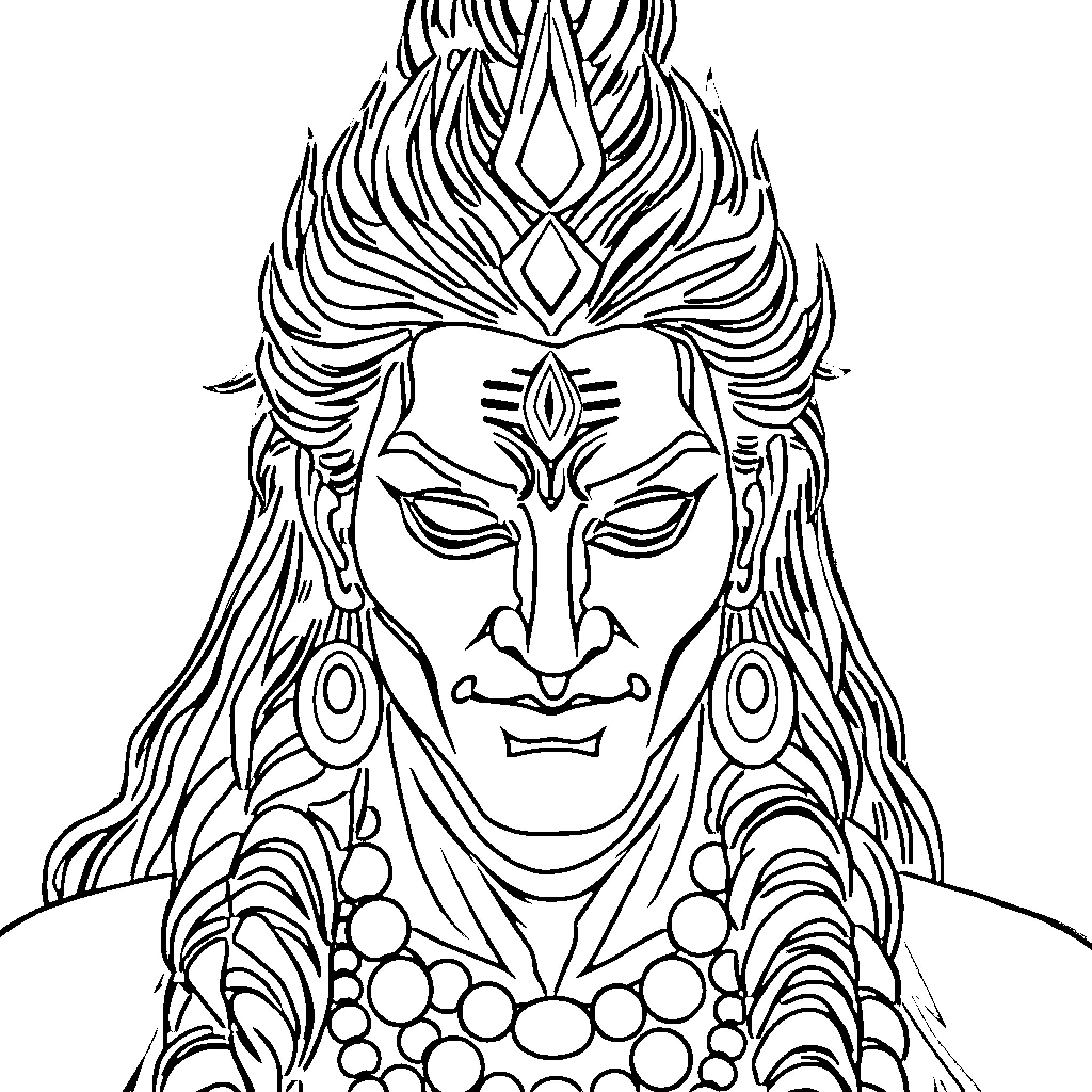 Shiva's Intricate Visage: A Captivating Illustration Coloring Page (free black-and-white line drawing printable PDF for all, from beginners to advanced learners, including children, teens, adults, and seniors)