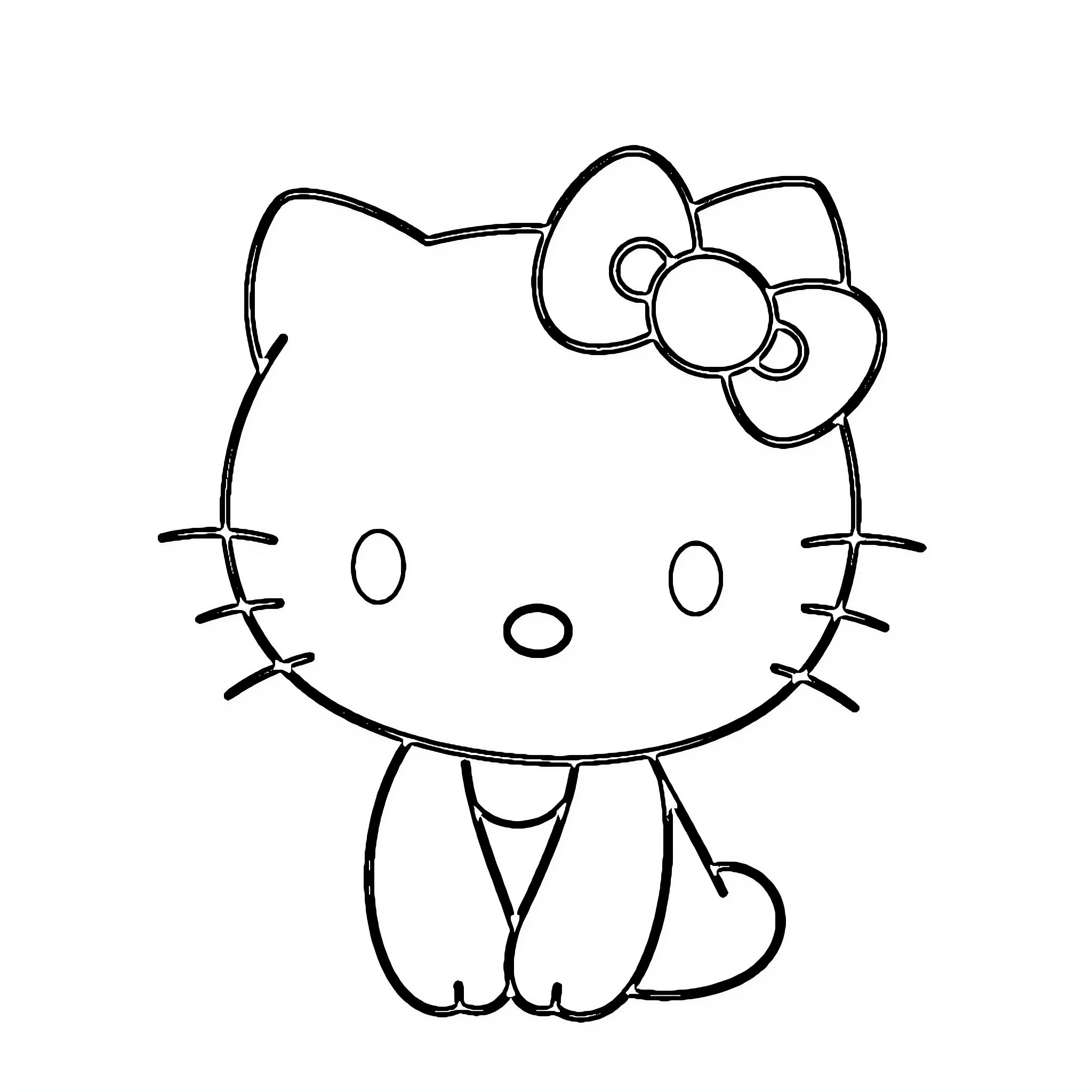 Hello Kitty sitting with a cute expression Coloring Page (free black-and-white line drawing printable PDF for all, from beginners to advanced learners, including children, teens, adults, and seniors)