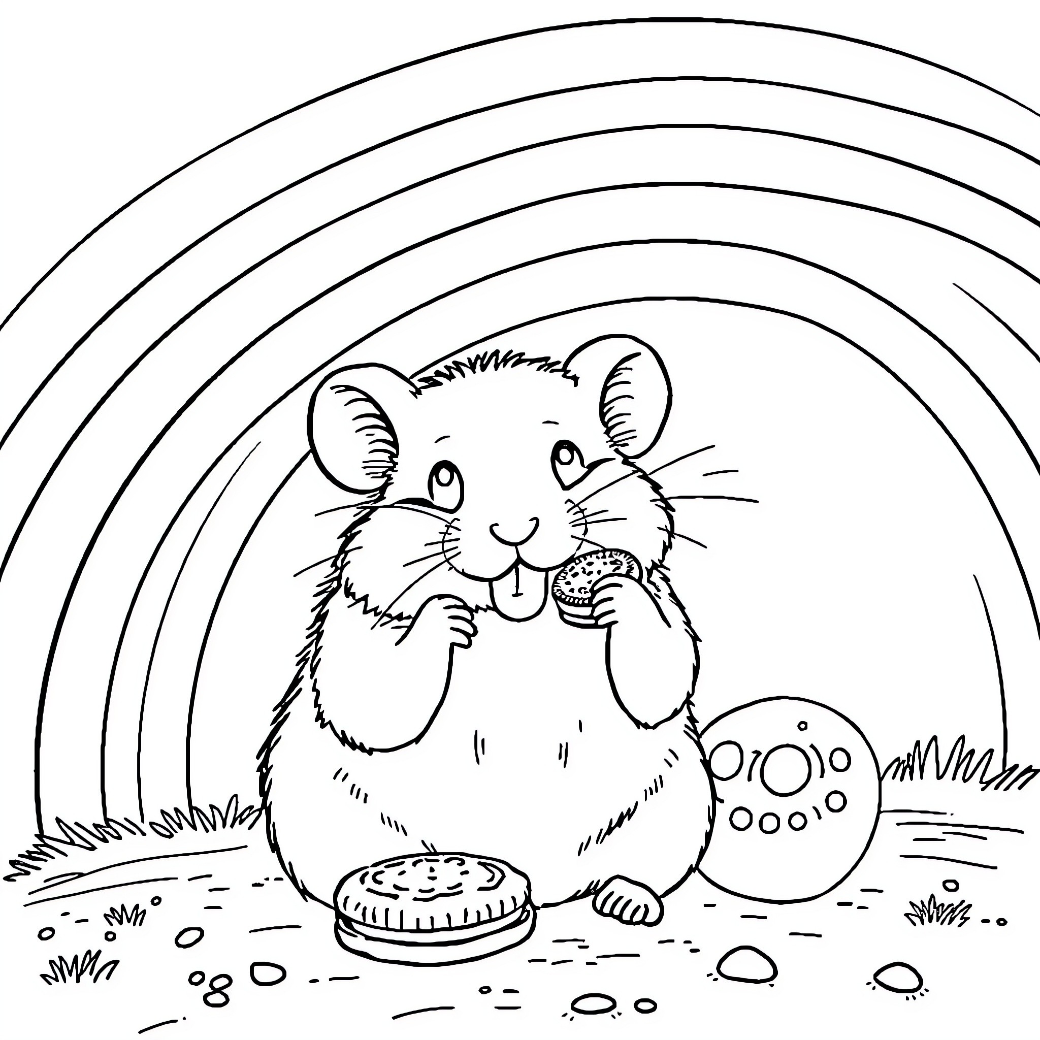 Hamster enjoying a tasty treat Coloring Page (free black-and-white line drawing printable PDF for all, from beginners to advanced learners, including children, teens, adults, and seniors)