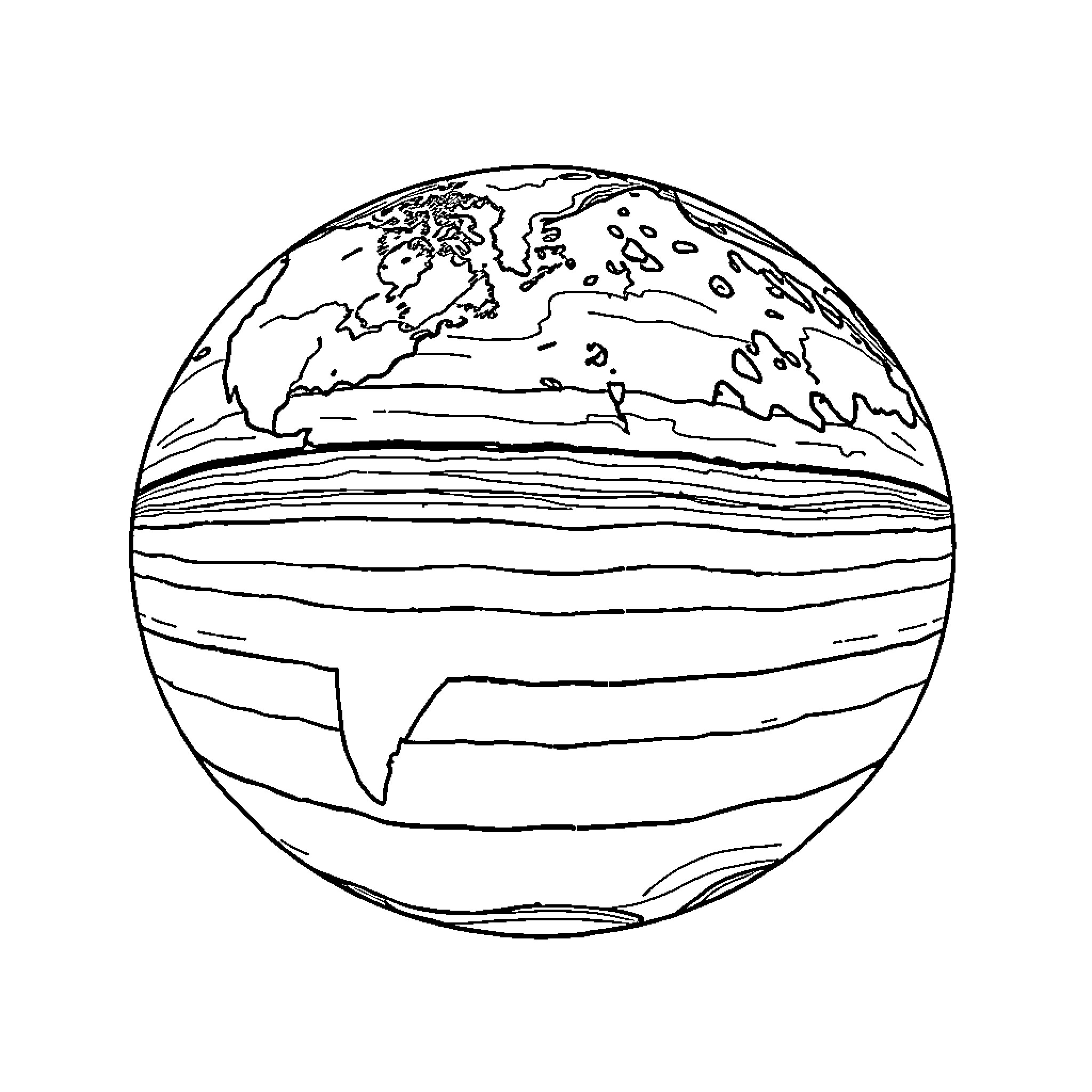 Earth Layers Depicted in Outline Coloring Page (free black-and-white line drawing printable PDF for all, from beginners to advanced learners, including children, teens, adults, and seniors)