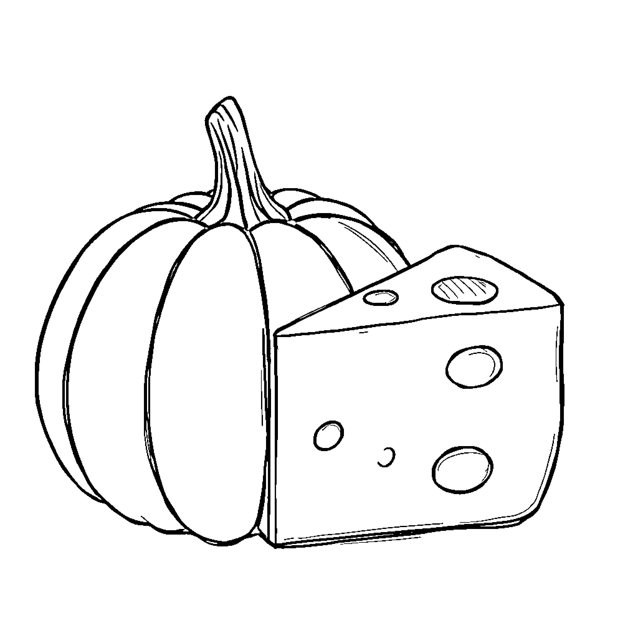 Pumpkin and dice sharing the frame Coloring Page (free black-and-white line drawing printable PDF for all, from beginners to advanced learners, including children, teens, adults, and seniors)