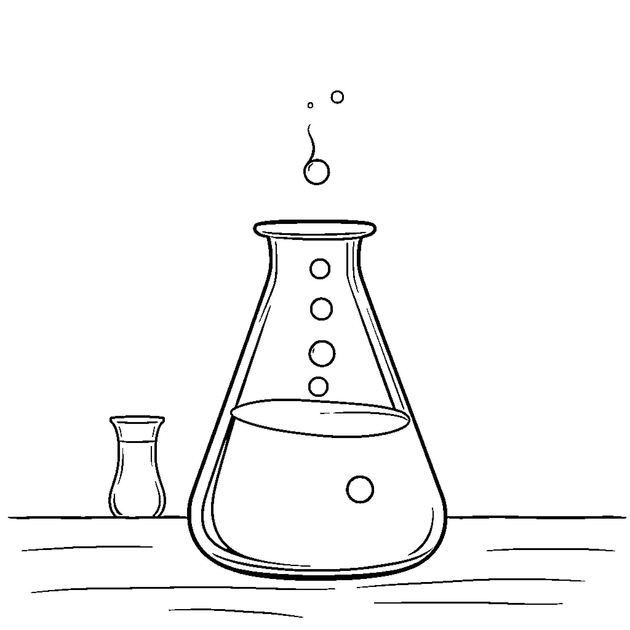 Beaker with mysterious liquid in laboratory Coloring Page (free black-and-white line drawing printable PDF for all, from beginners to advanced learners, including children, teens, adults, and seniors)