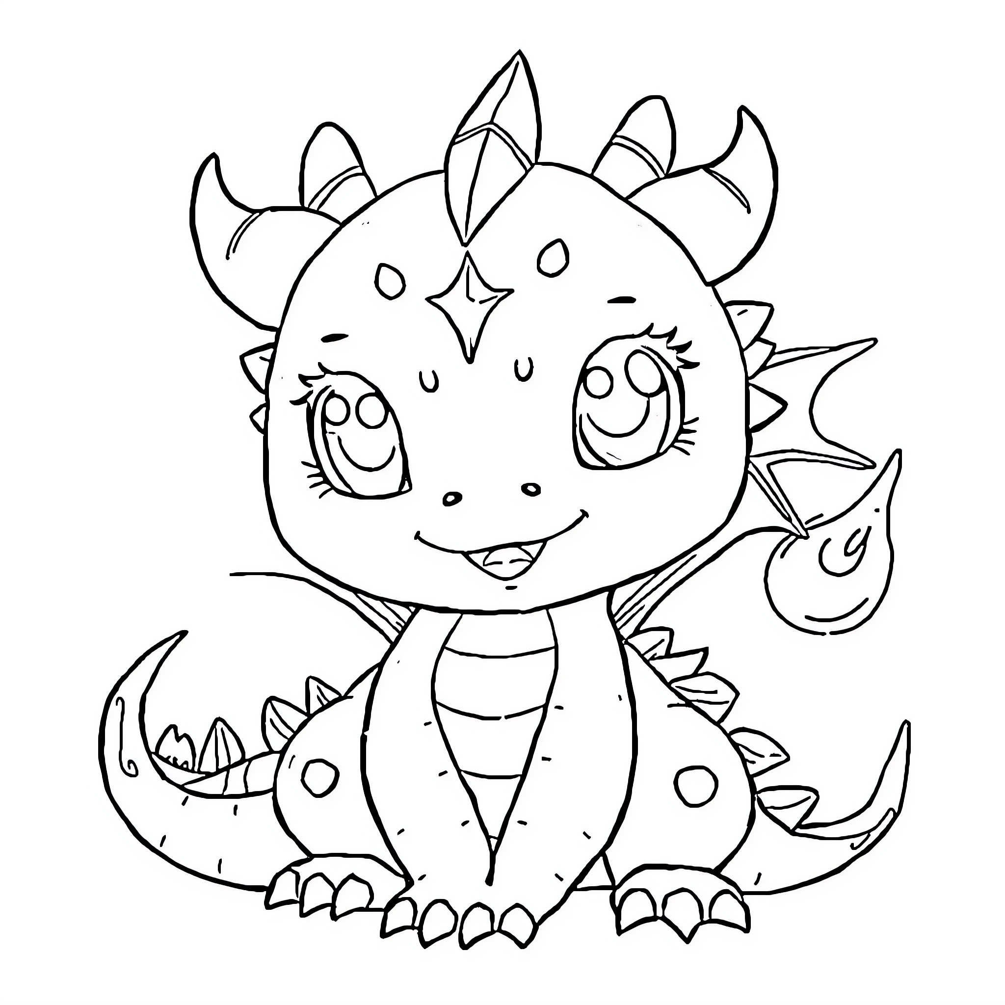 Rondoudou's Cheerful Dinosaur Adventure Coloring Page (free black-and-white line drawing printable PDF for all, from beginners to advanced learners, including children, teens, adults, and seniors)