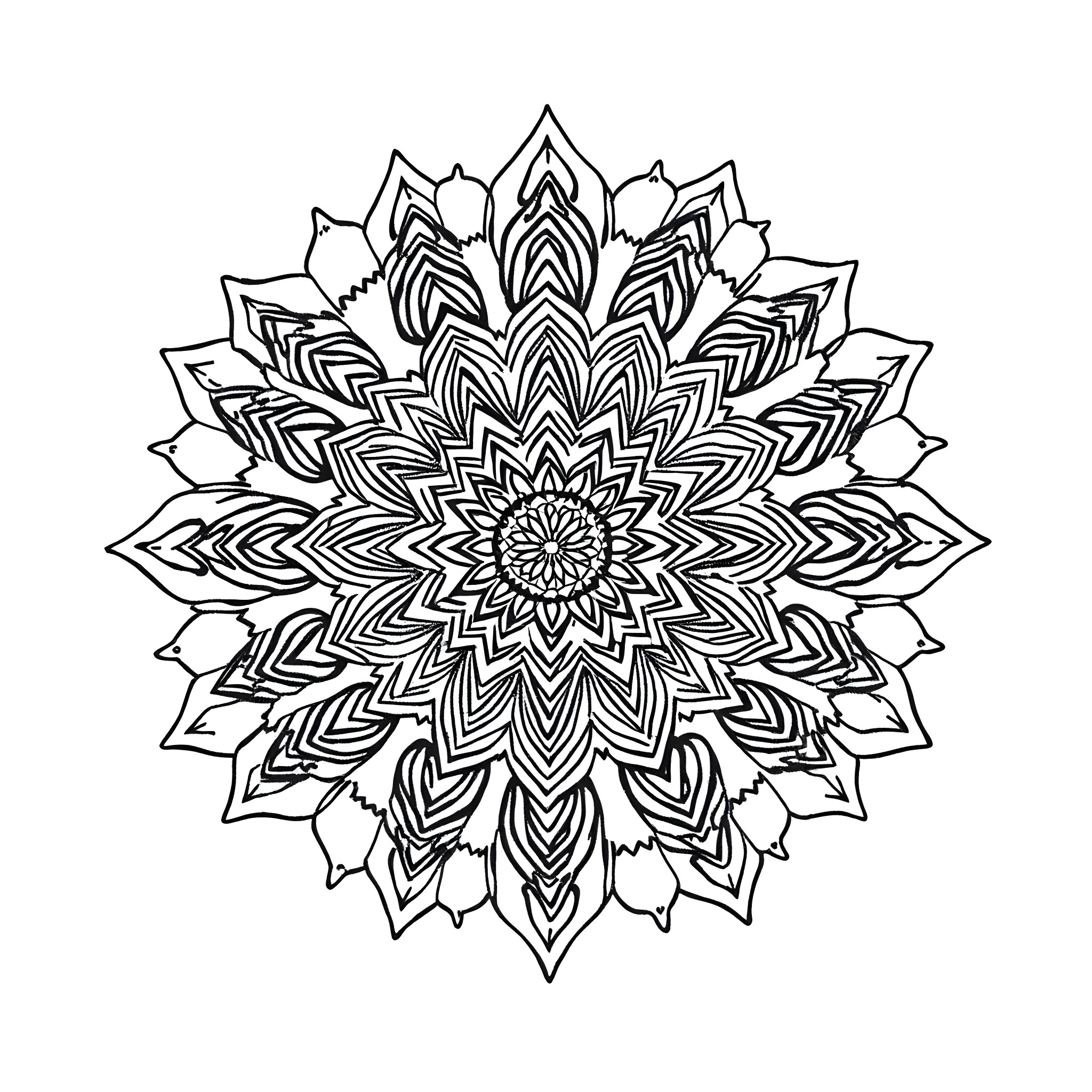 Mandala of intricate floral patterns Coloring Page (free black-and-white line drawing printable PDF for all, from beginners to advanced learners, including children, teens, adults, and seniors)