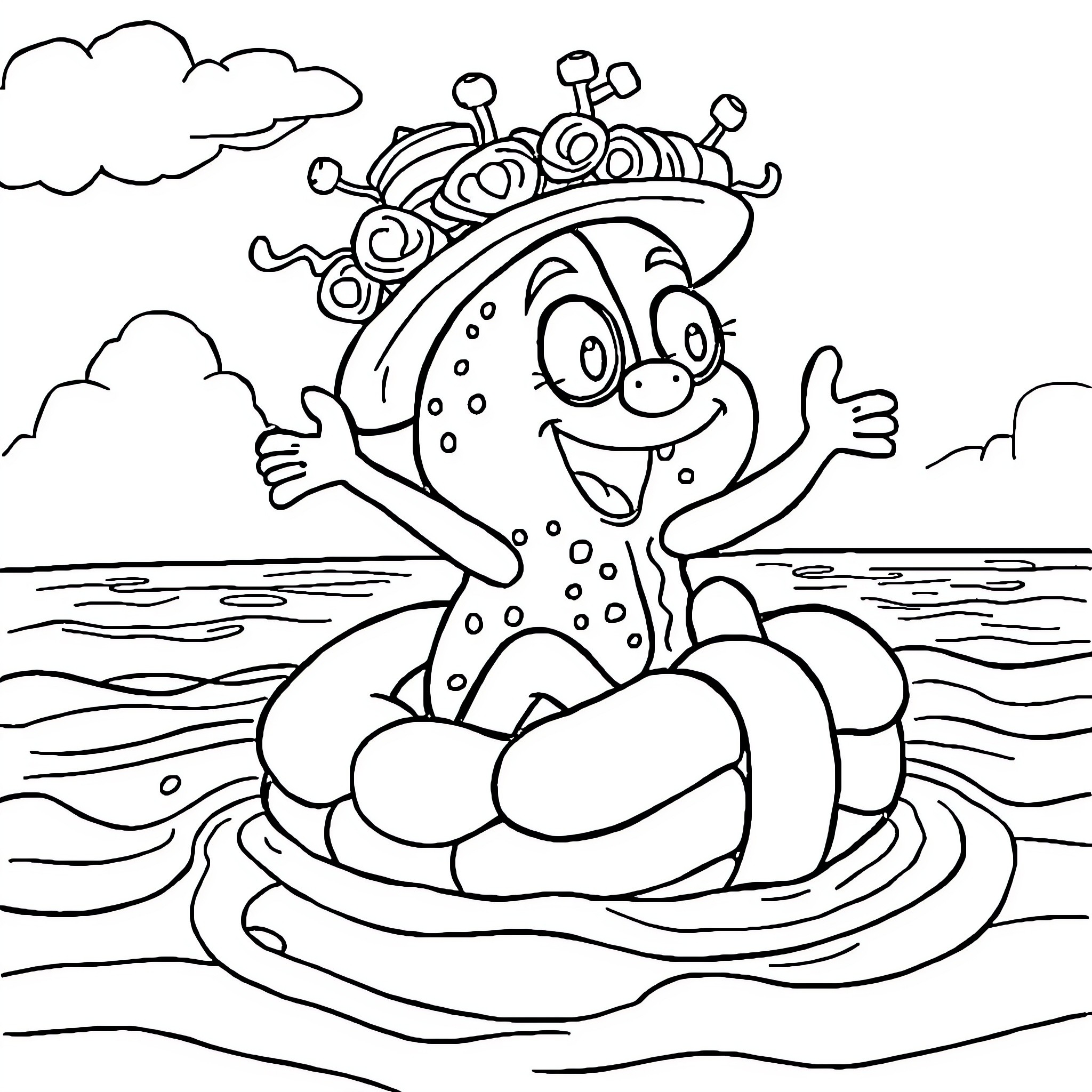 Tralalero Joyful Creature Swimming in the Water Coloring Page (free black-and-white line drawing printable PDF for all, from beginners to advanced learners, including children, teens, adults, and seniors)
