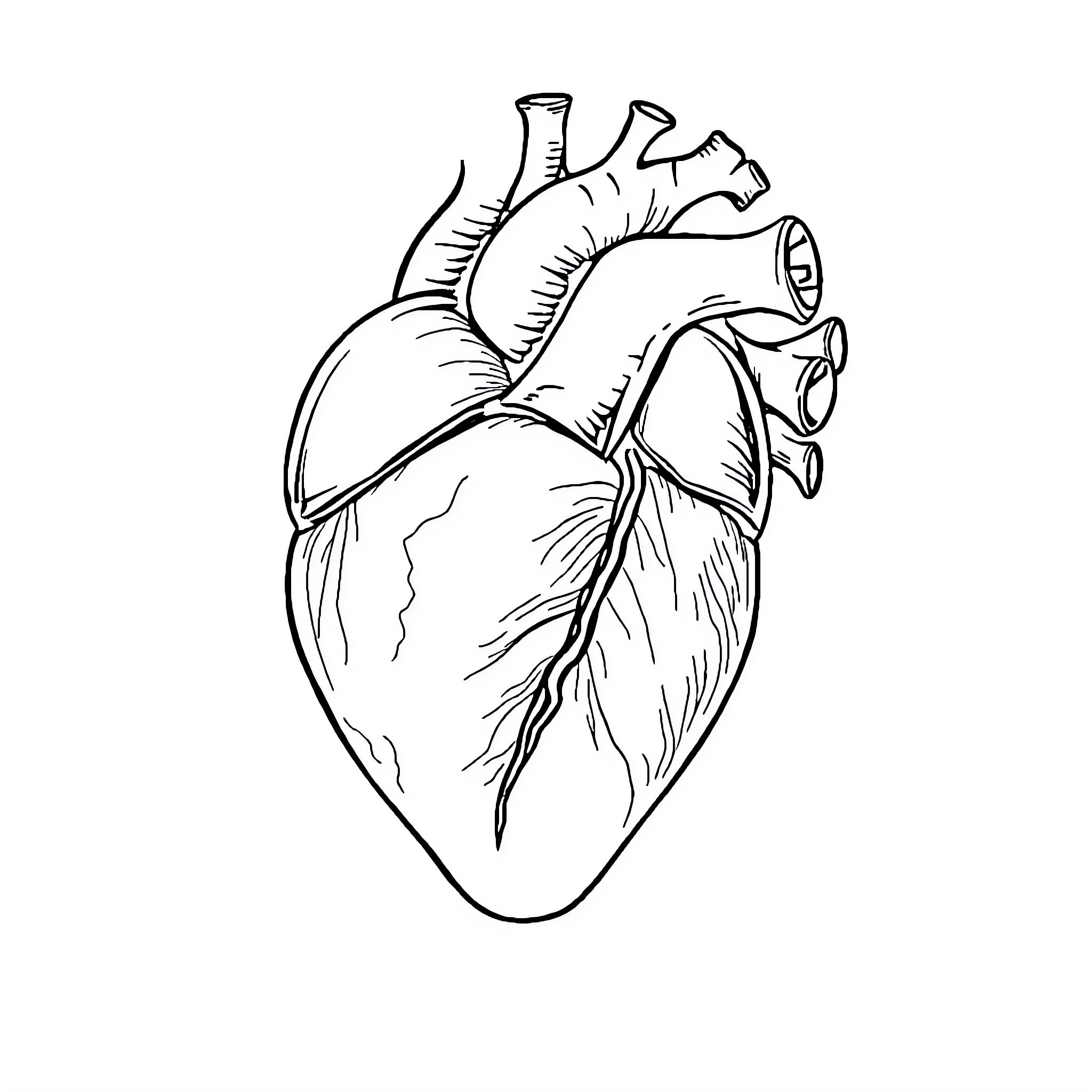 Heart of Anatomy: Detailed Diagram Coloring Page (free black-and-white line drawing printable PDF for all, from beginners to advanced learners, including children, teens, adults, and seniors)