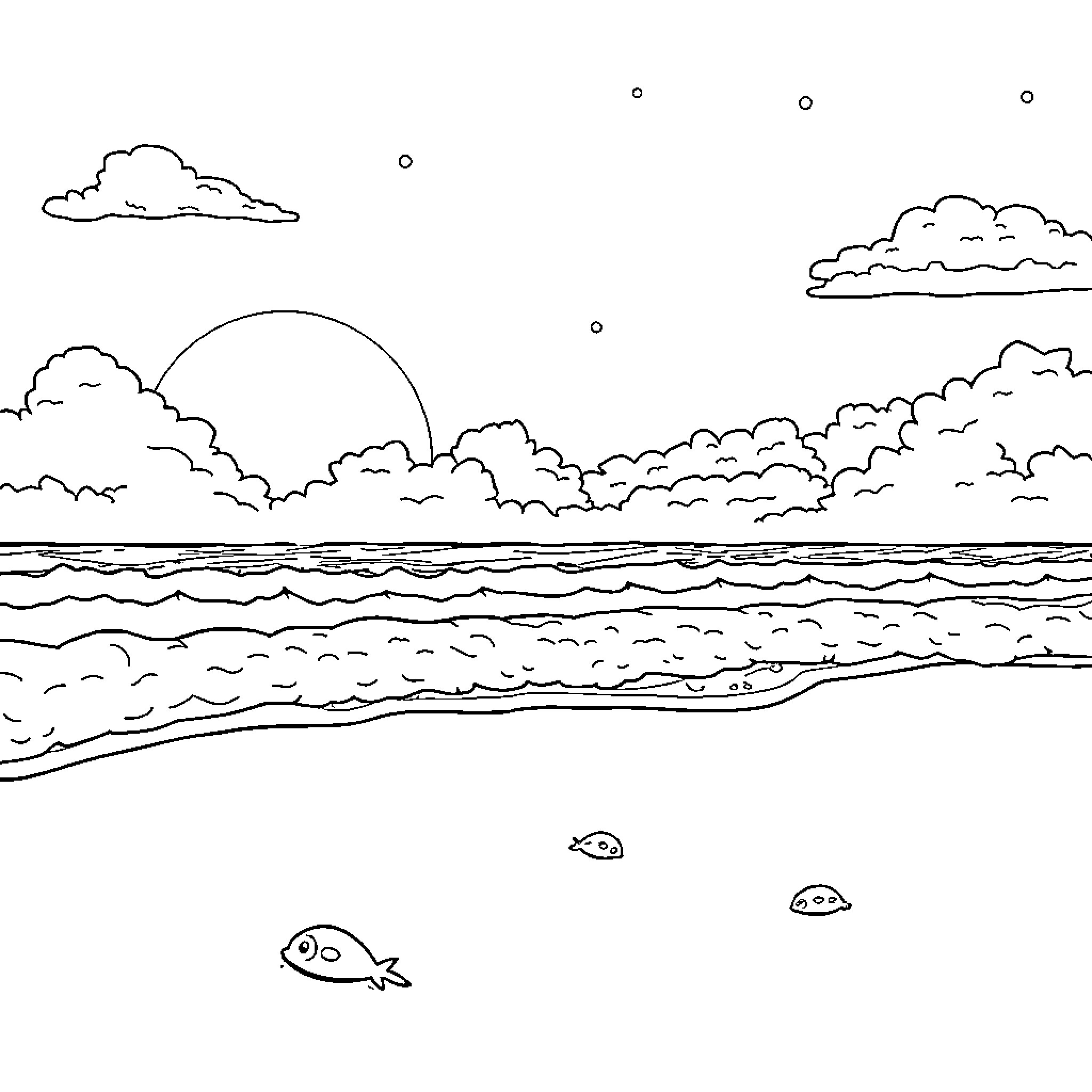 Labubu's Serene Seaside Retreat Coloring Page (free black-and-white line drawing printable PDF for all, from beginners to advanced learners, including children, teens, adults, and seniors)