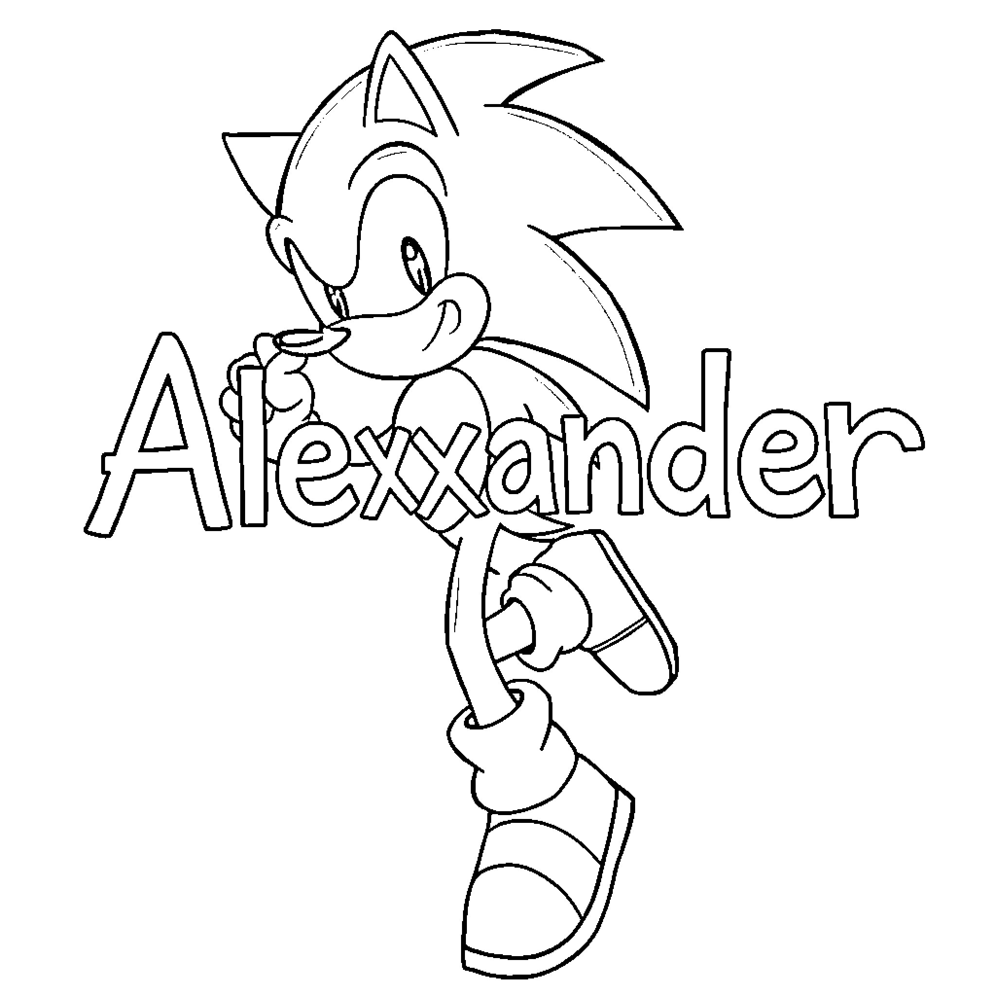 Sonic character Alexander in action pose Coloring Page (free black-and-white line drawing printable PDF for all, from beginners to advanced learners, including children, teens, adults, and seniors)
