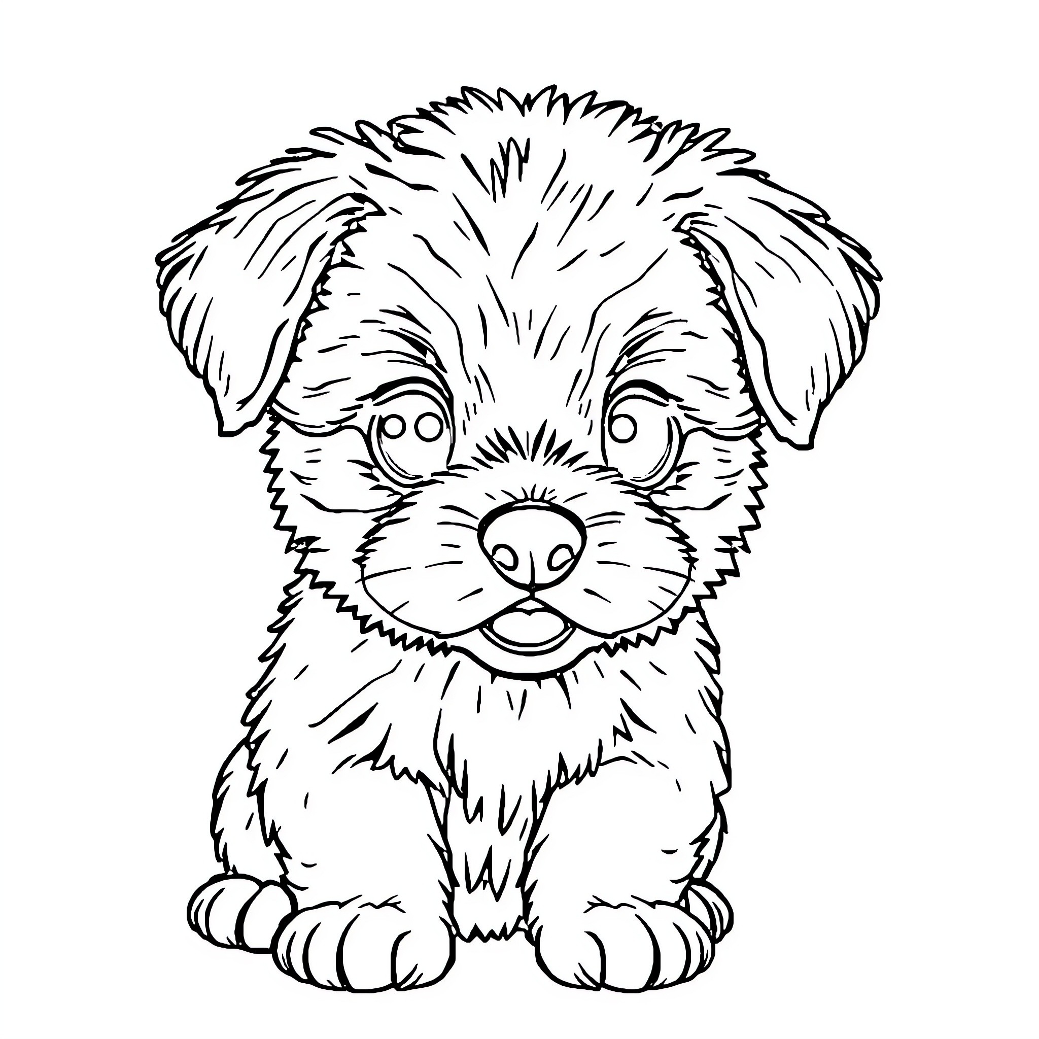 Puppy looking curiously at the viewer Coloring Page (free black-and-white line drawing printable PDF for all, from beginners to advanced learners, including children, teens, adults, and seniors)