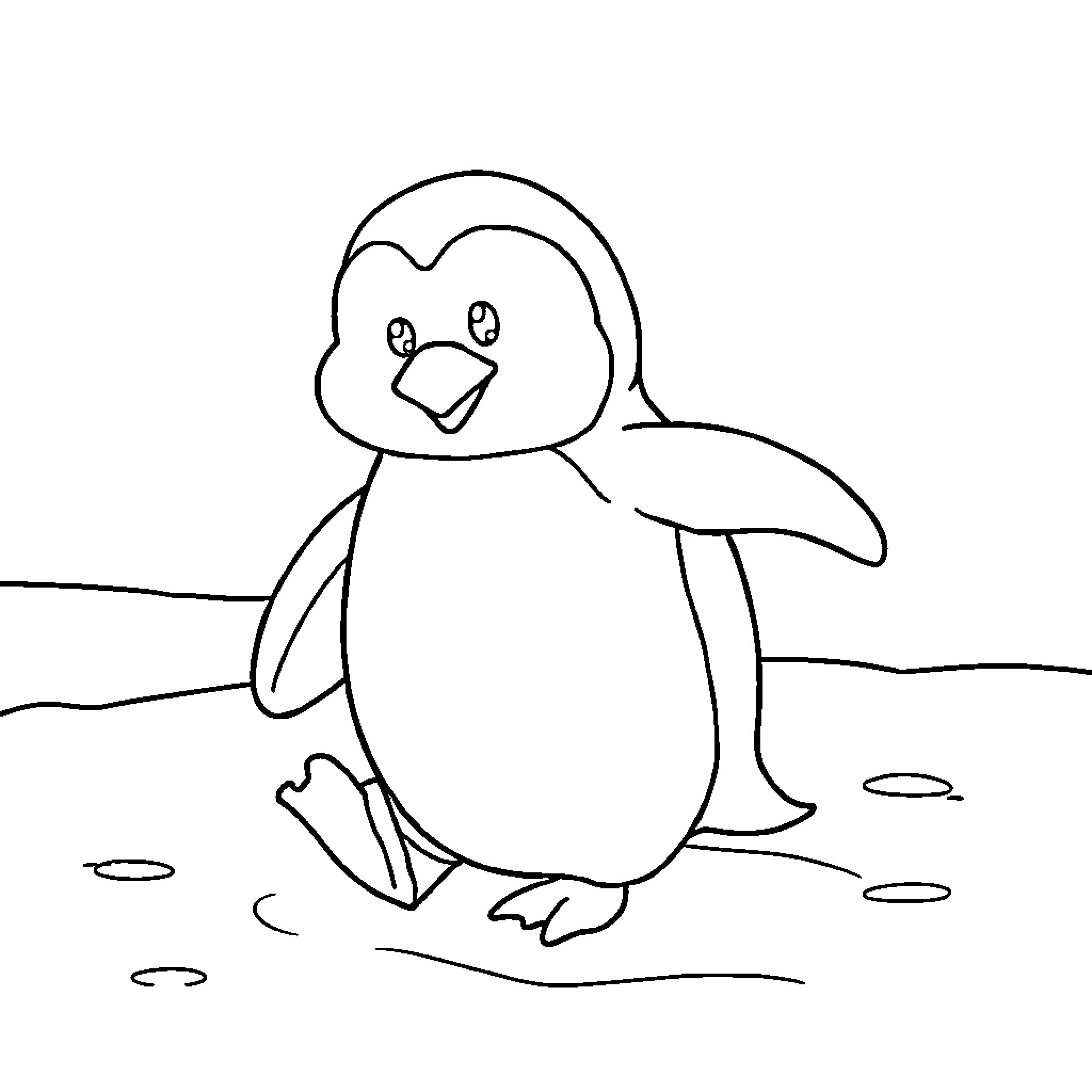 Penguin waddling in winter wonderland Coloring Page (free black-and-white line drawing printable PDF for all, from beginners to advanced learners, including children, teens, adults, and seniors)