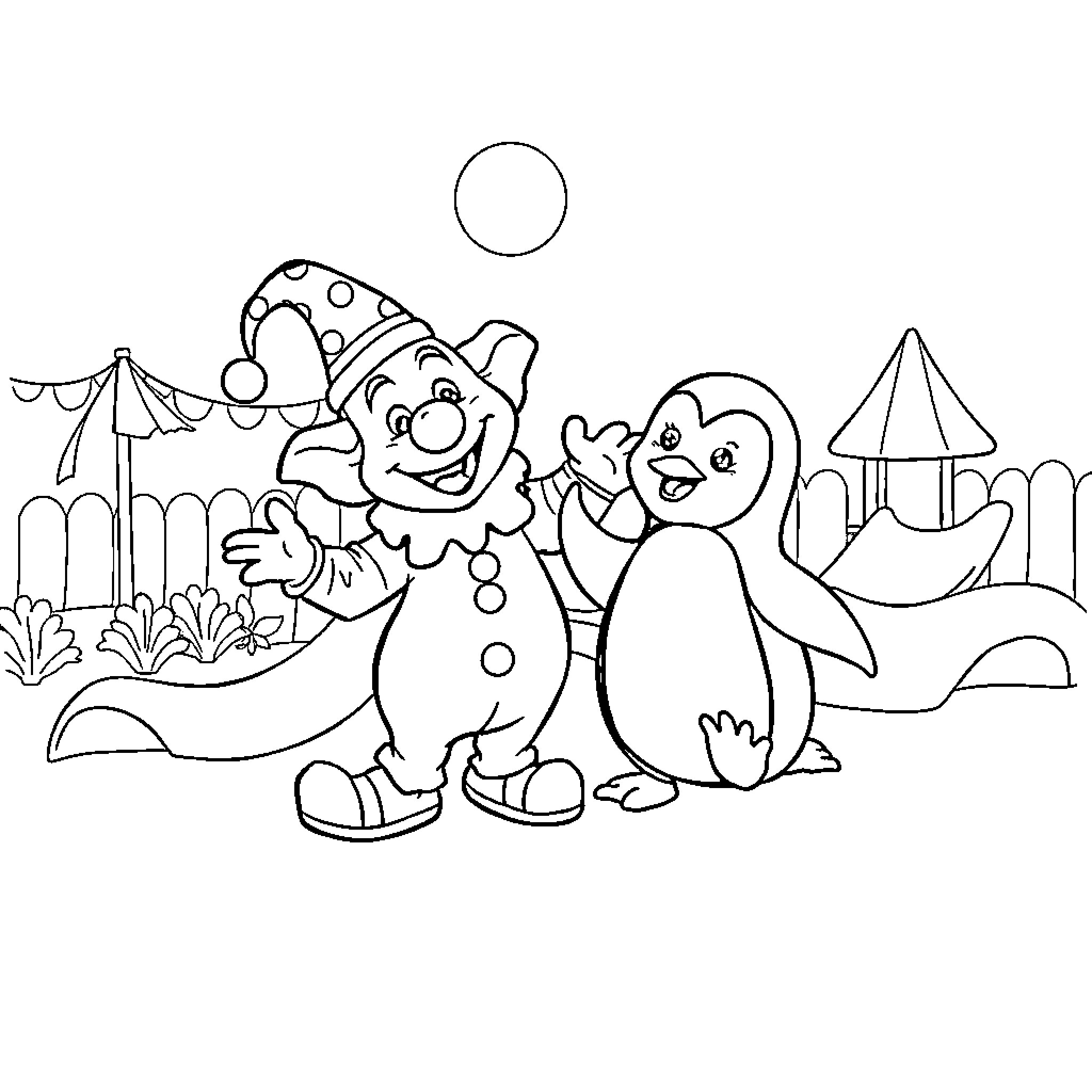 Plim Plim Playing in the Carnival Coloring Page (free black-and-white line drawing printable PDF for all, from beginners to advanced learners, including children, teens, adults, and seniors)
