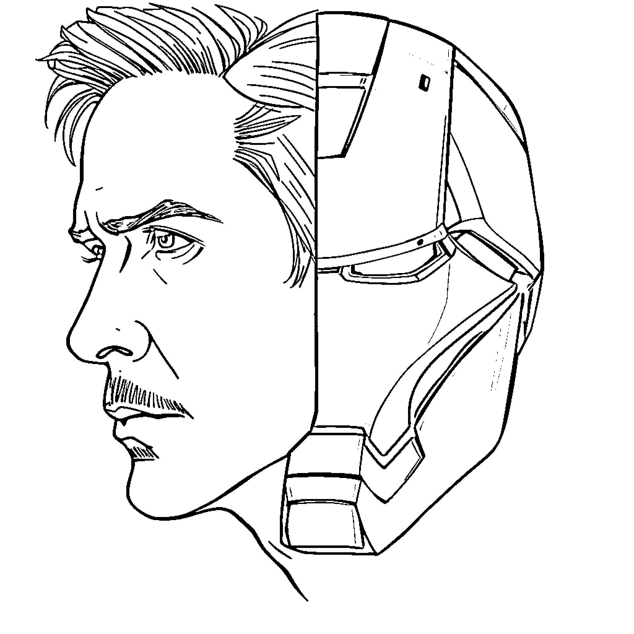 Tony Stark in an intense moment Coloring Page (free black-and-white line drawing printable PDF for all, from beginners to advanced learners, including children, teens, adults, and seniors)