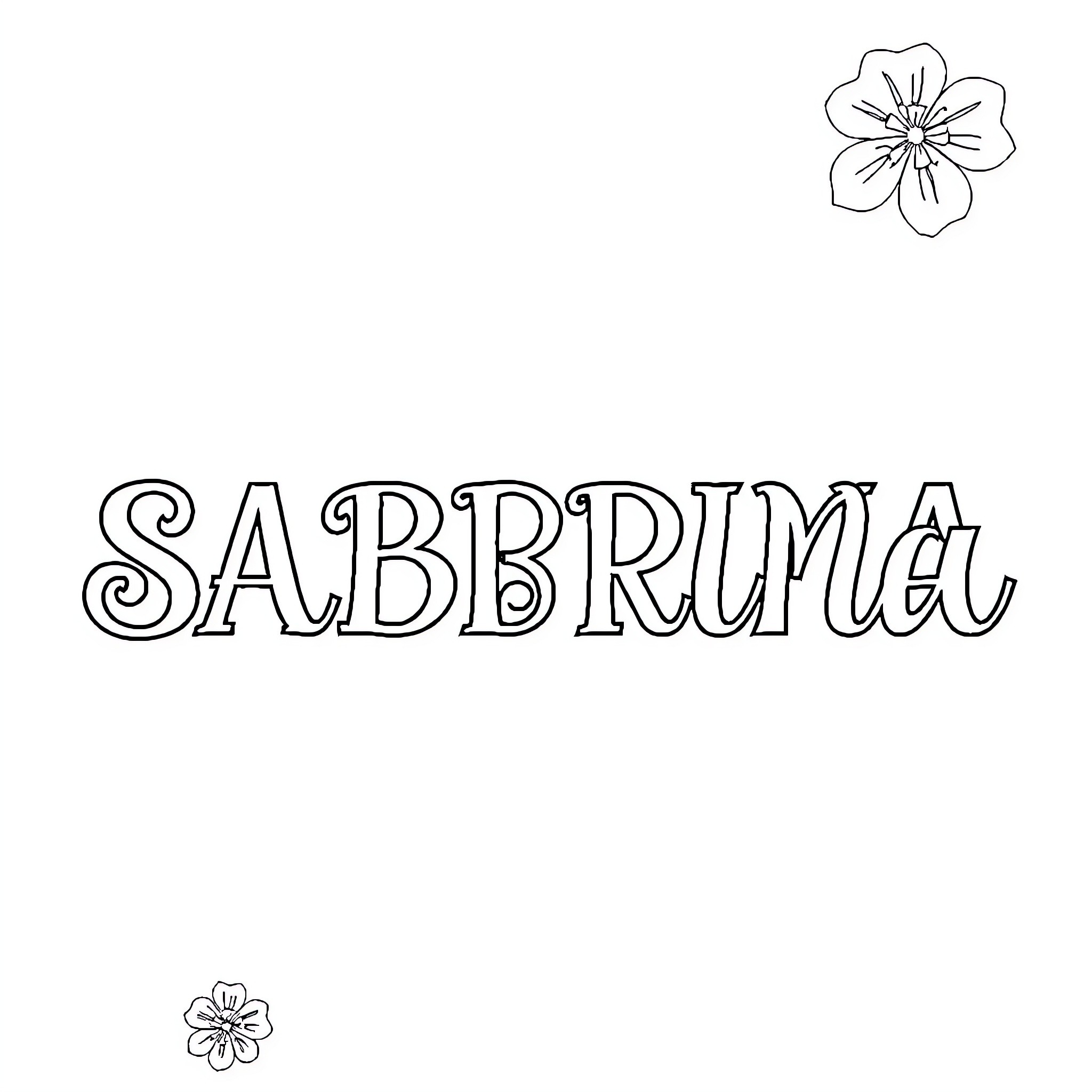 Sabrina's floral name art Coloring Page (free black-and-white line drawing printable PDF for all, from beginners to advanced learners, including children, teens, adults, and seniors)