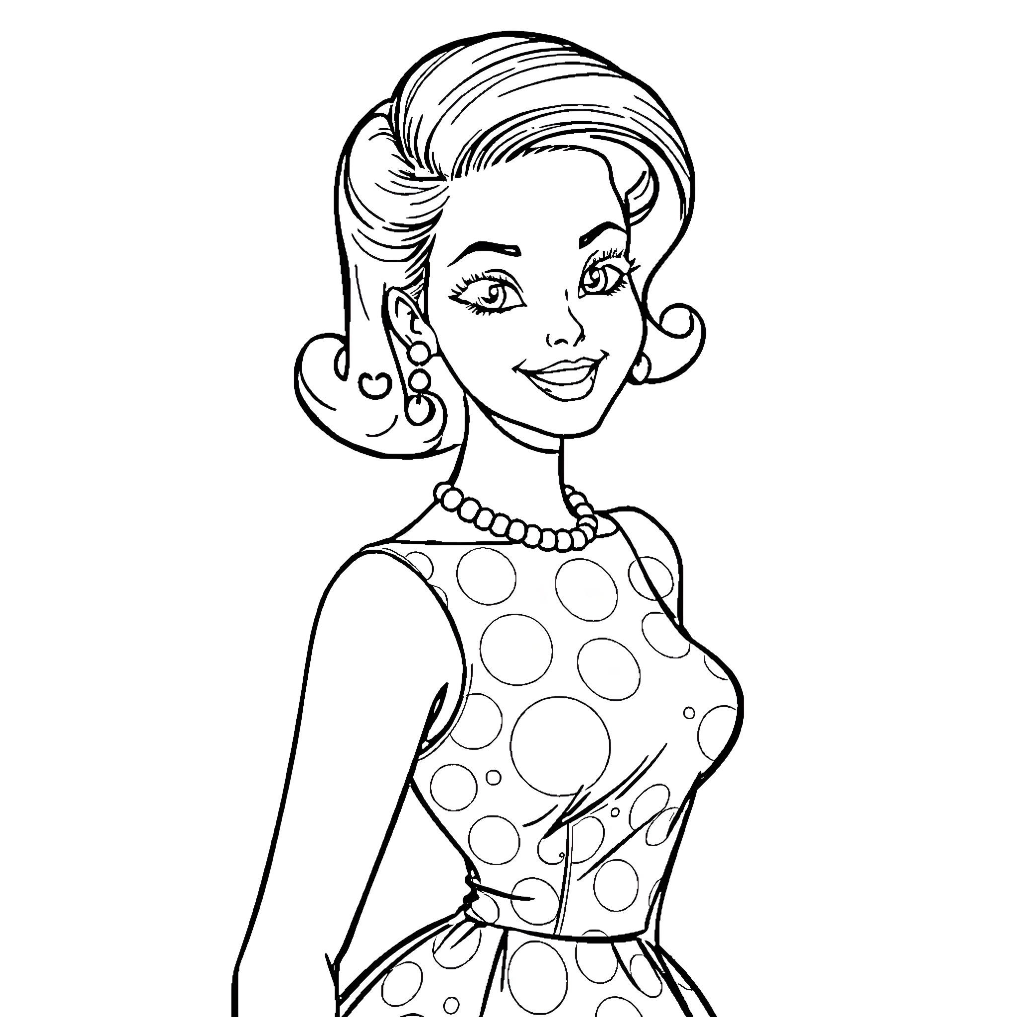 Pinup Girl posing with confident expression Coloring Page (free black-and-white line drawing printable PDF for all, from beginners to advanced learners, including children, teens, adults, and seniors)