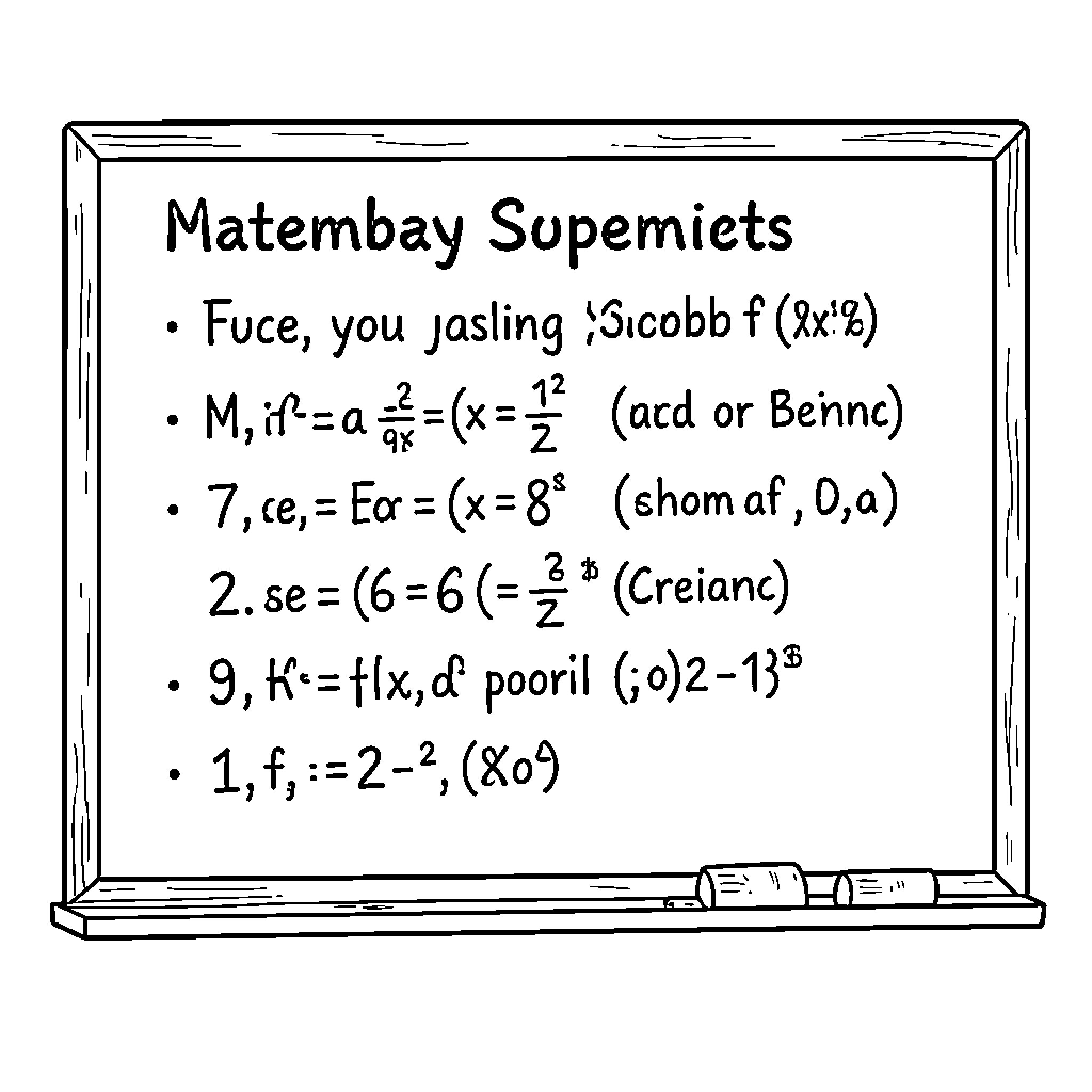 Mathematics formulas on chalkboard Coloring Page (free black-and-white line drawing printable PDF for all, from beginners to advanced learners, including children, teens, adults, and seniors)