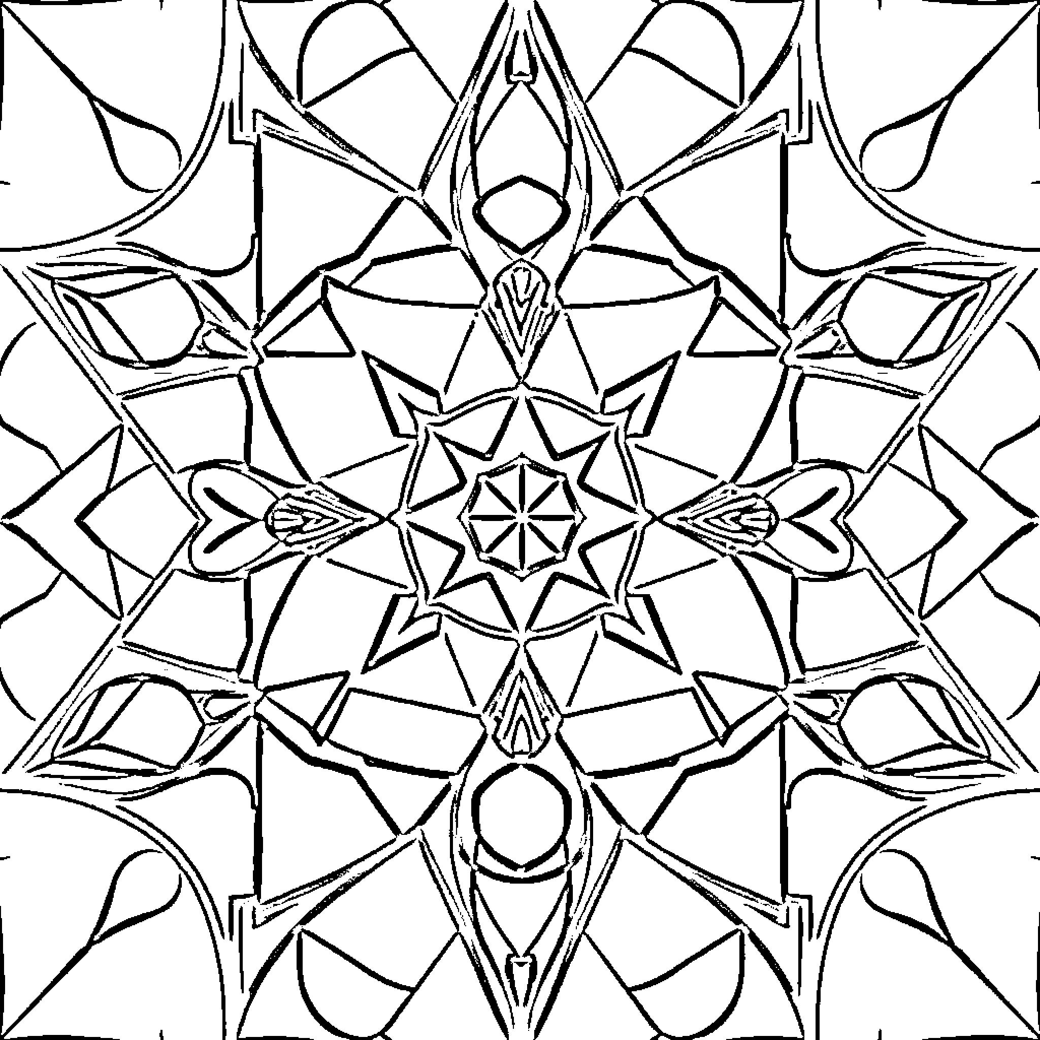 Geometric Pattern of Intersecting Shapes Coloring Page (free black-and-white line drawing printable PDF for all, from beginners to advanced learners, including children, teens, adults, and seniors)