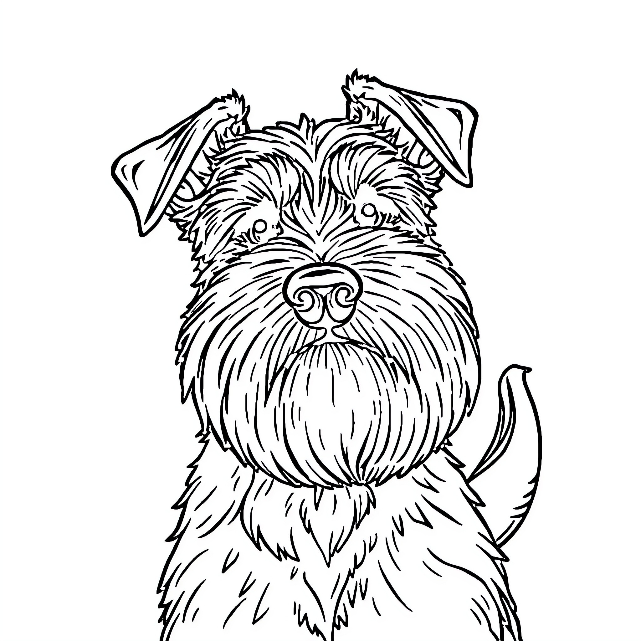 Schnauzer's Playful Expression Coloring Page (free black-and-white line drawing printable PDF for all, from beginners to advanced learners, including children, teens, adults, and seniors)