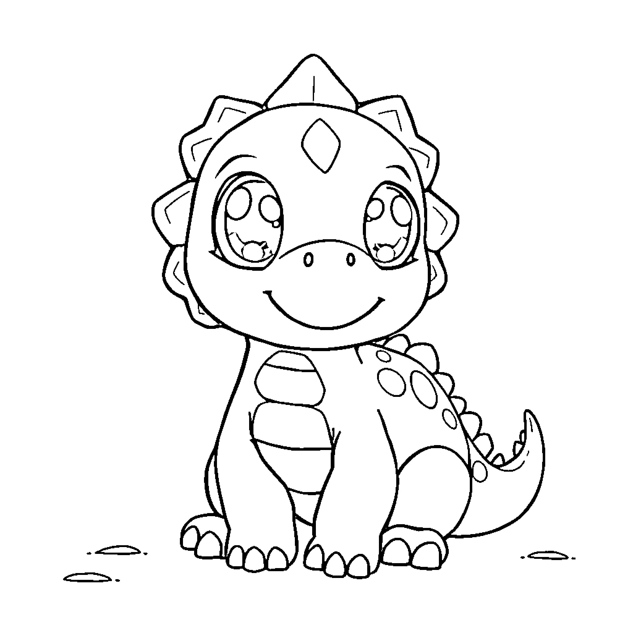 Dinosaur with a happy expression Coloring Page (free black-and-white line drawing printable PDF for all, from beginners to advanced learners, including children, teens, adults, and seniors)