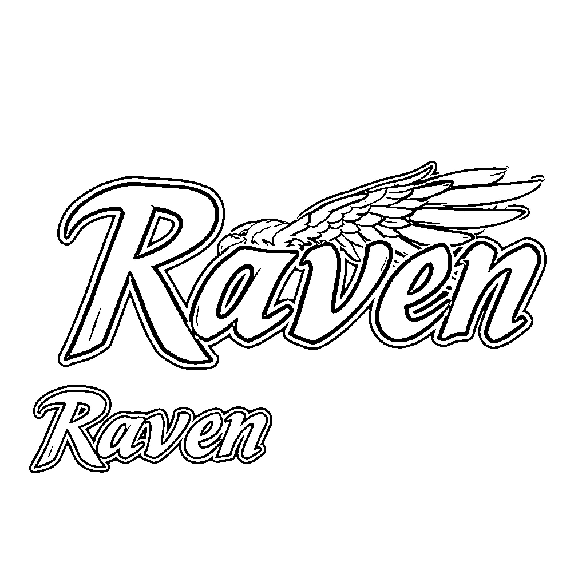 Raven with Winged Emblem Coloring Page (free black-and-white line drawing printable PDF for all, from beginners to advanced learners, including children, teens, adults, and seniors)