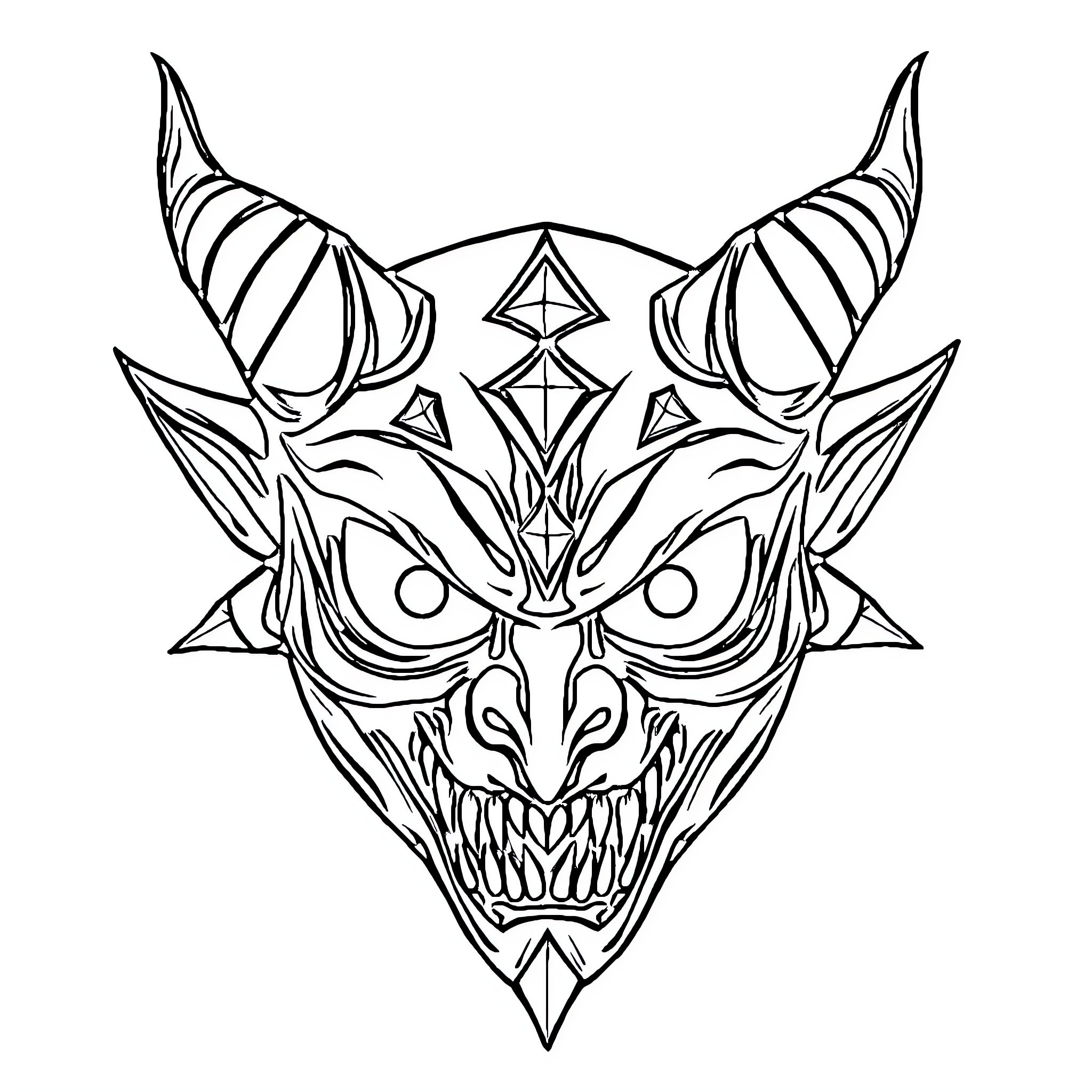 Devil Star - Demonic Creature's Menacing Expression Coloring Page (free black-and-white line drawing printable PDF for all, from beginners to advanced learners, including children, teens, adults, and seniors)