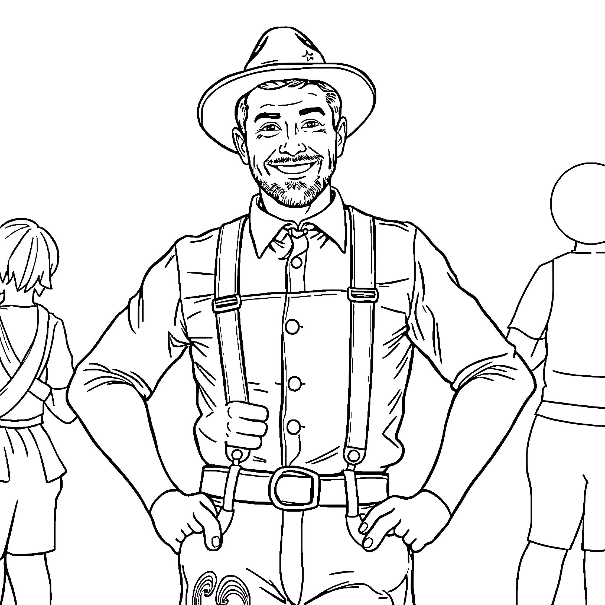 Nikolaj's Western Adventure with Friends Coloring Page (free black-and-white line drawing printable PDF for all, from beginners to advanced learners, including children, teens, adults, and seniors)