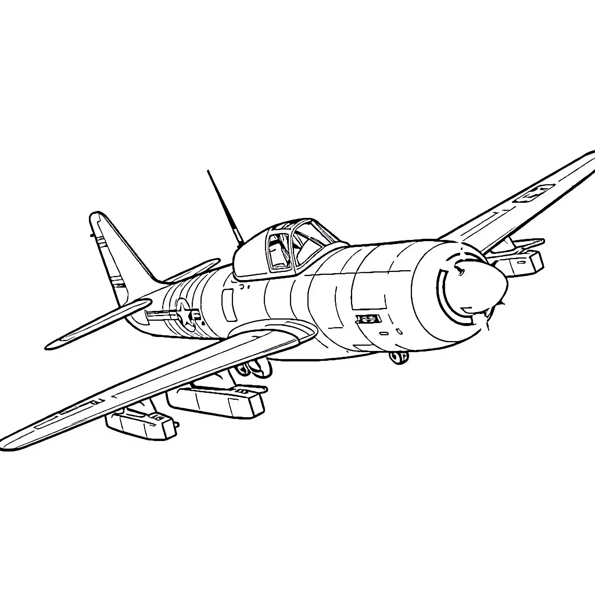 Stuka dive bomber aircraft in flight Coloring Page (free black-and-white line drawing printable PDF for all, from beginners to advanced learners, including children, teens, adults, and seniors)
