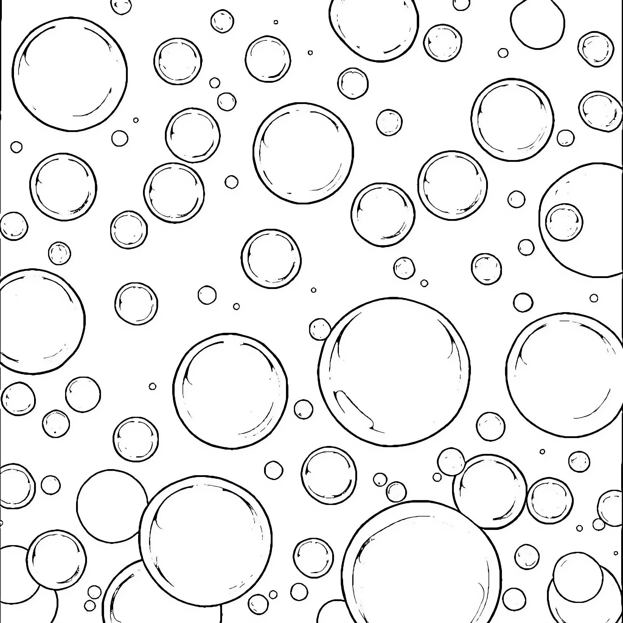 Bubble Filled Whimsical Composition Coloring Page (free black-and-white line drawing printable PDF for all, from beginners to advanced learners, including children, teens, adults, and seniors)