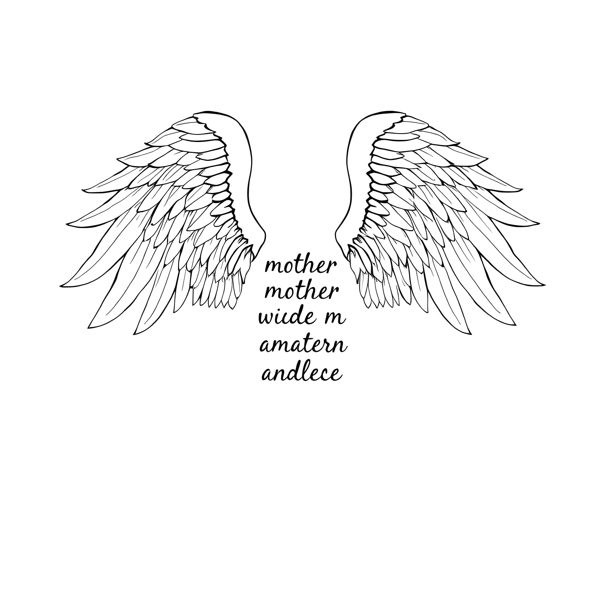 Angel wings with inspirational text Coloring Page (free black-and-white line drawing printable PDF for all, from beginners to advanced learners, including children, teens, adults, and seniors)