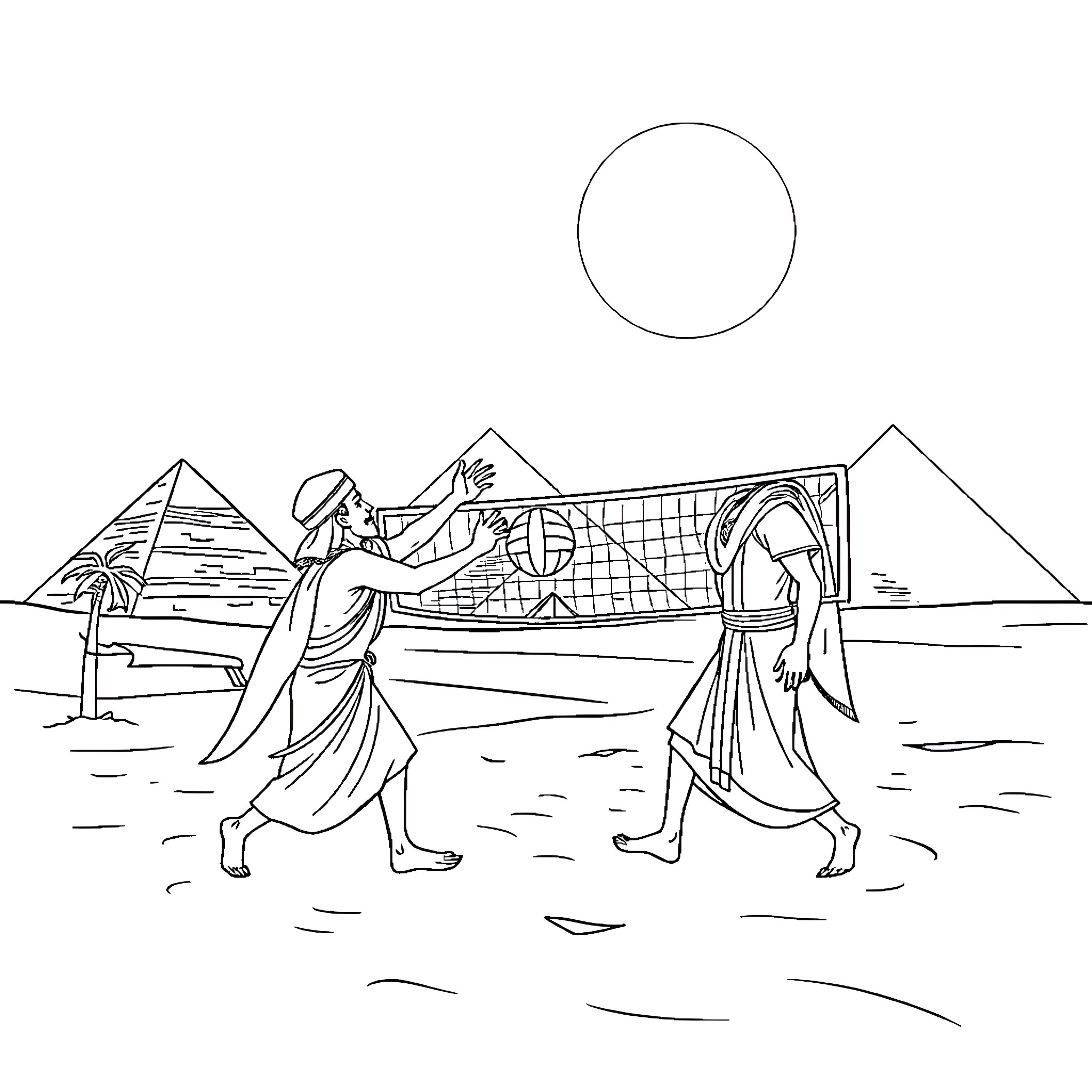 Moses and Israelites journeying through the desert Coloring Page (free black-and-white line drawing printable PDF for all, from beginners to advanced learners, including children, teens, adults, and seniors)