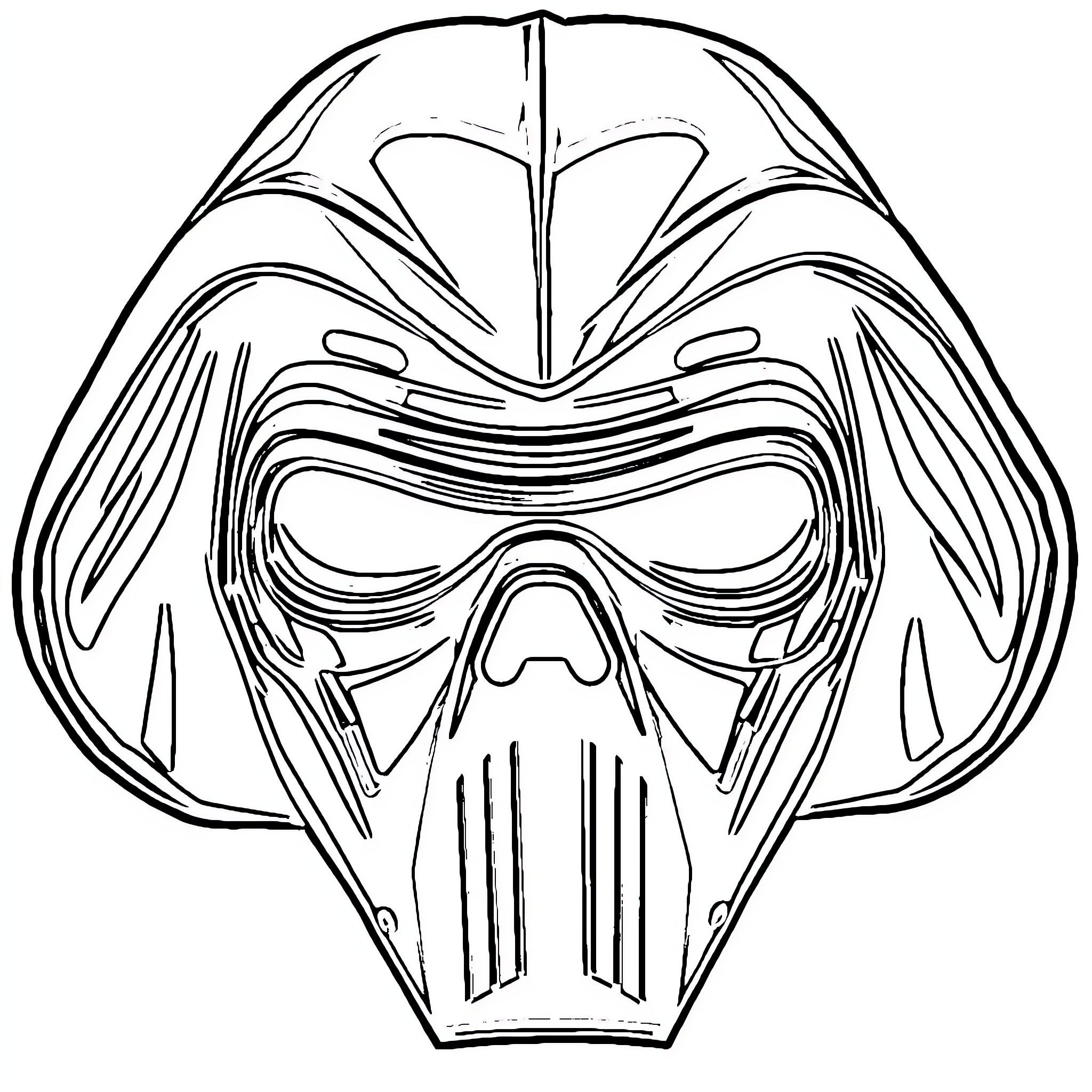 Kylo Ren's intimidating mask and helmet Coloring Page (free black-and-white line drawing printable PDF for all, from beginners to advanced learners, including children, teens, adults, and seniors)