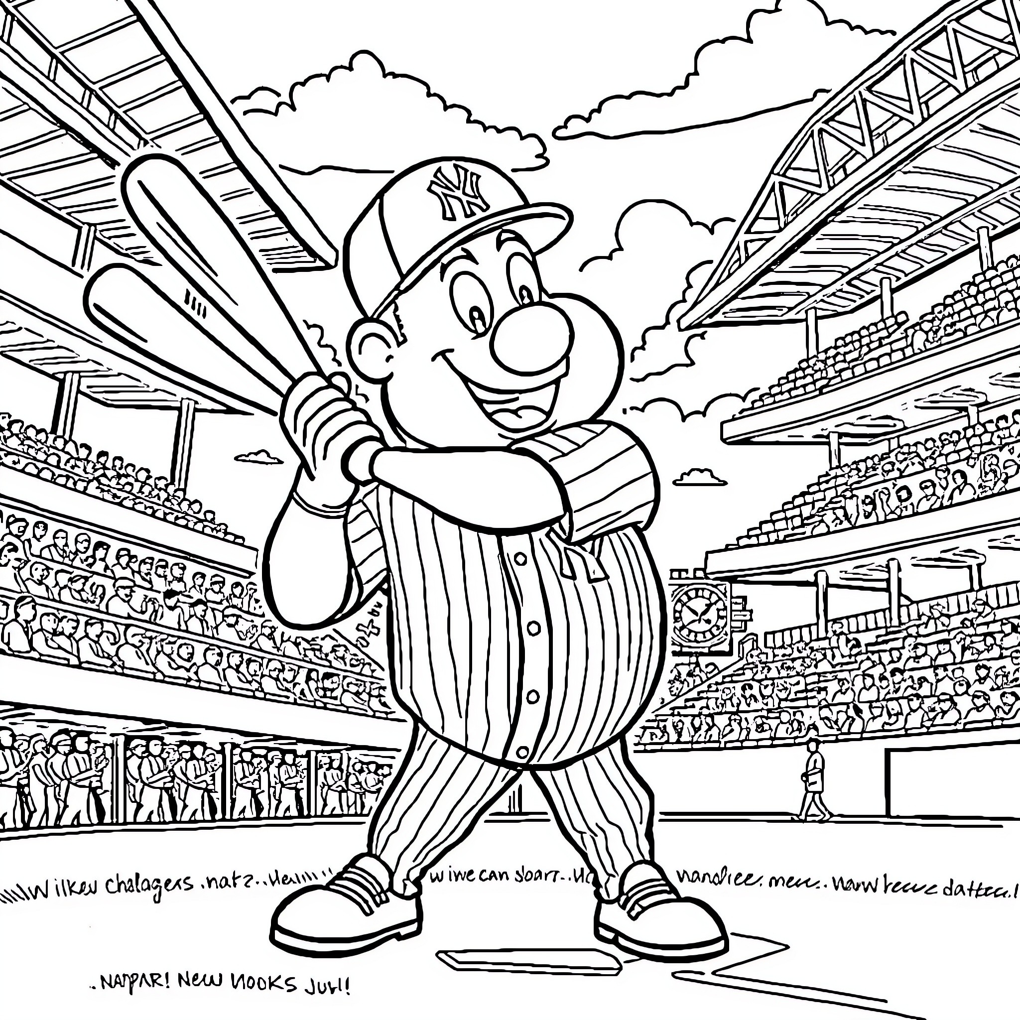 Cartoon baseball player standing on the field Coloring Page (free black-and-white line drawing printable PDF for all, from beginners to advanced learners, including children, teens, adults, and seniors)