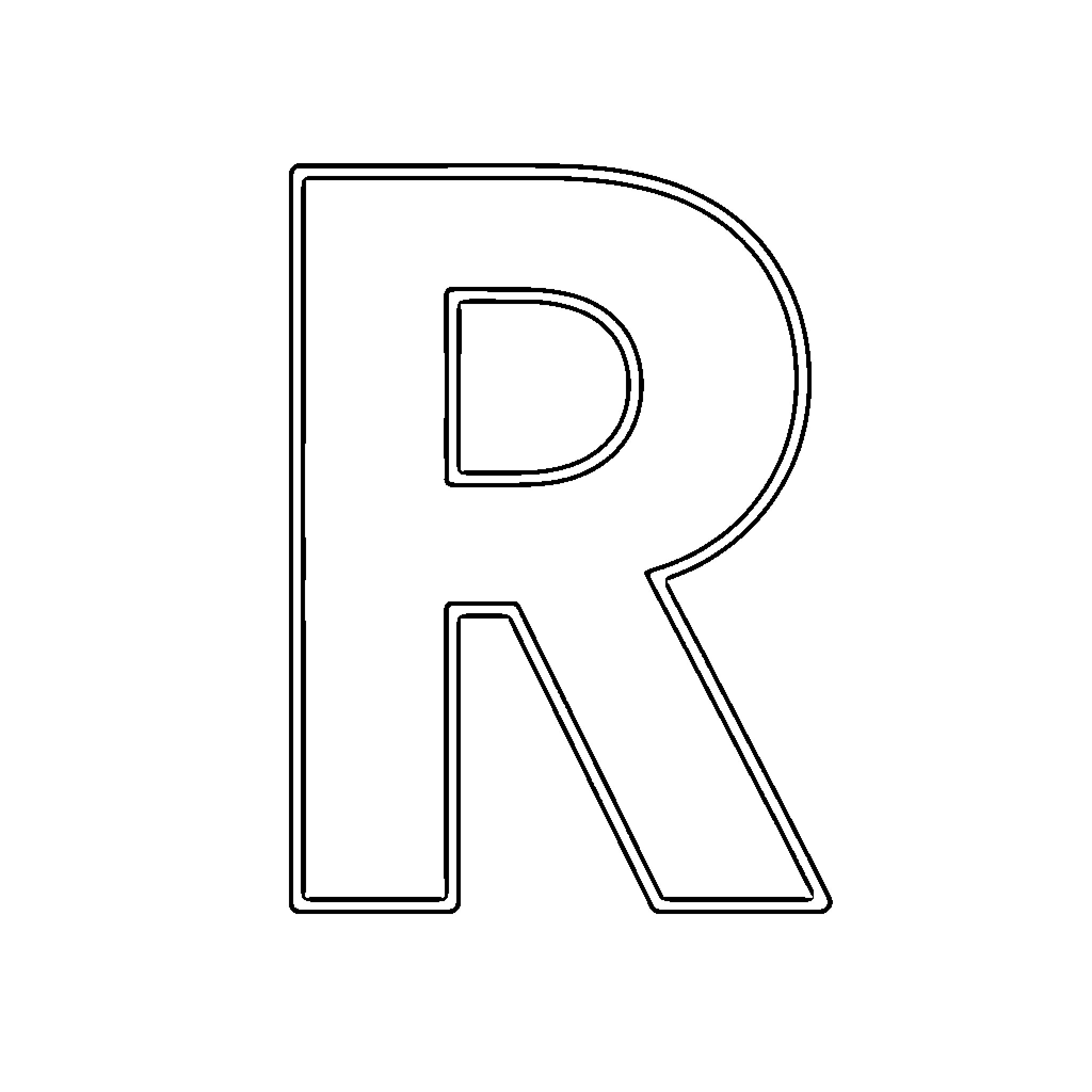 Render Ready R Symbol Coloring Page (free black-and-white line drawing printable PDF for all, from beginners to advanced learners, including children, teens, adults, and seniors)