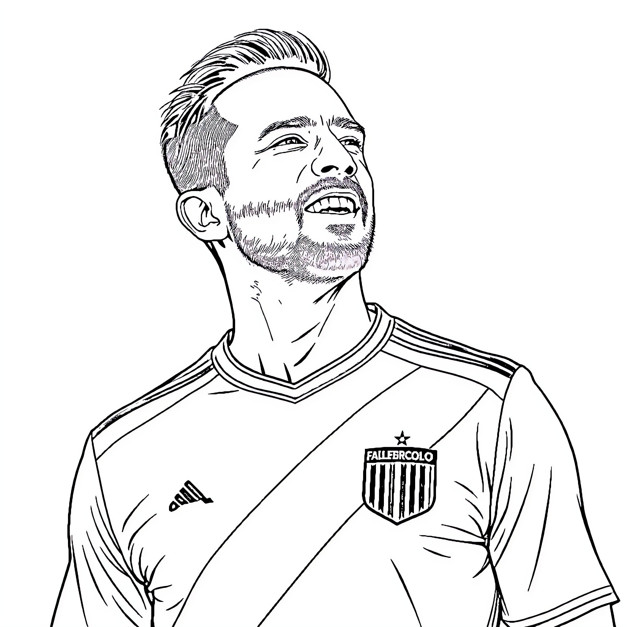 Alfredo Parra, smiling soccer player in uniform Coloring Page (free black-and-white line drawing printable PDF for all, from beginners to advanced learners, including children, teens, adults, and seniors)