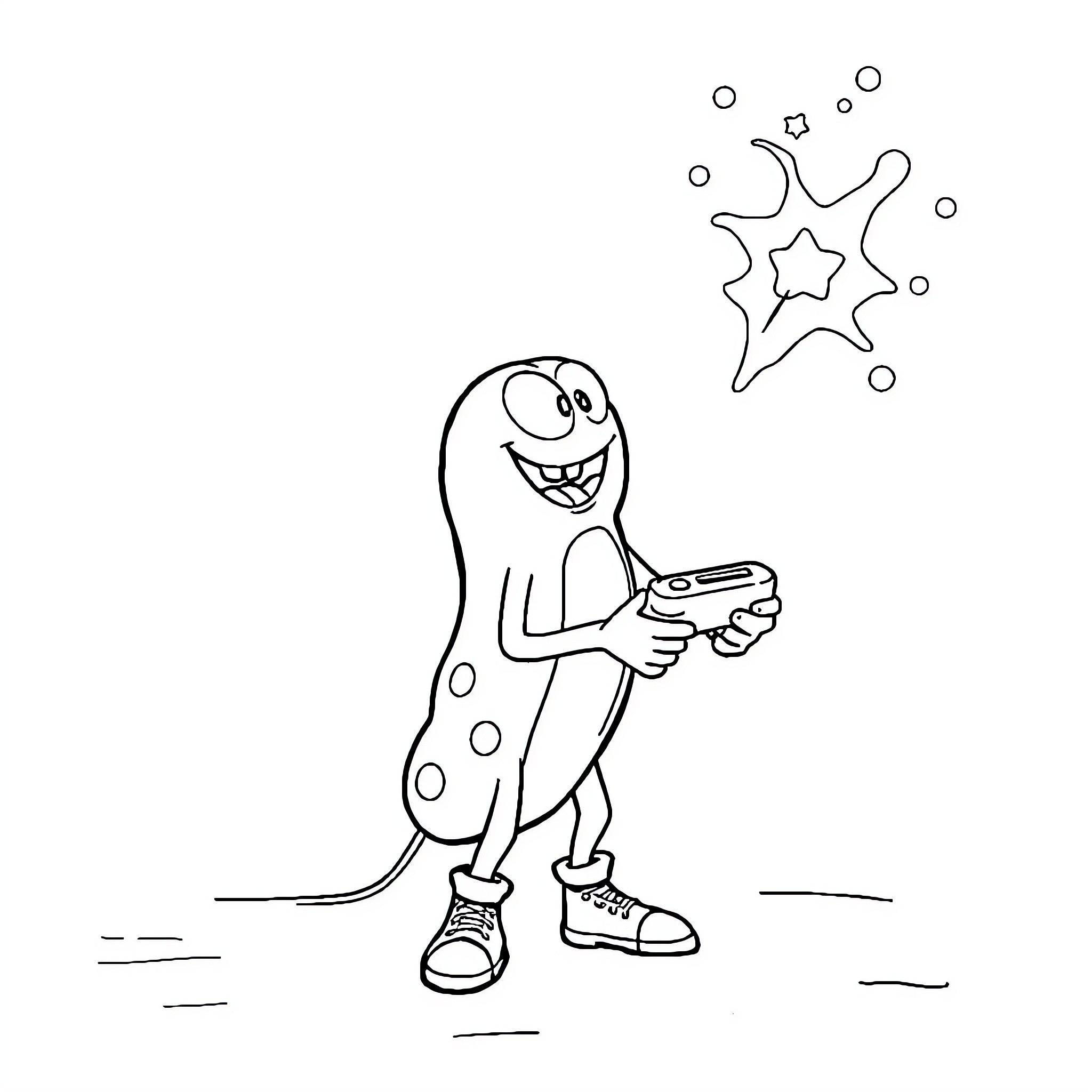 Baguette playing video game happily Coloring Page (free black-and-white line drawing printable PDF for all, from beginners to advanced learners, including children, teens, adults, and seniors)