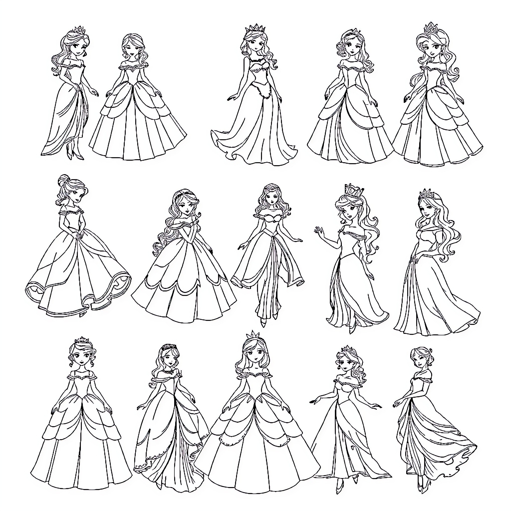 Princess Portraits: Regal Elegance and Charm Coloring Page (free black-and-white line drawing printable PDF for all, from beginners to advanced learners, including children, teens, adults, and seniors)