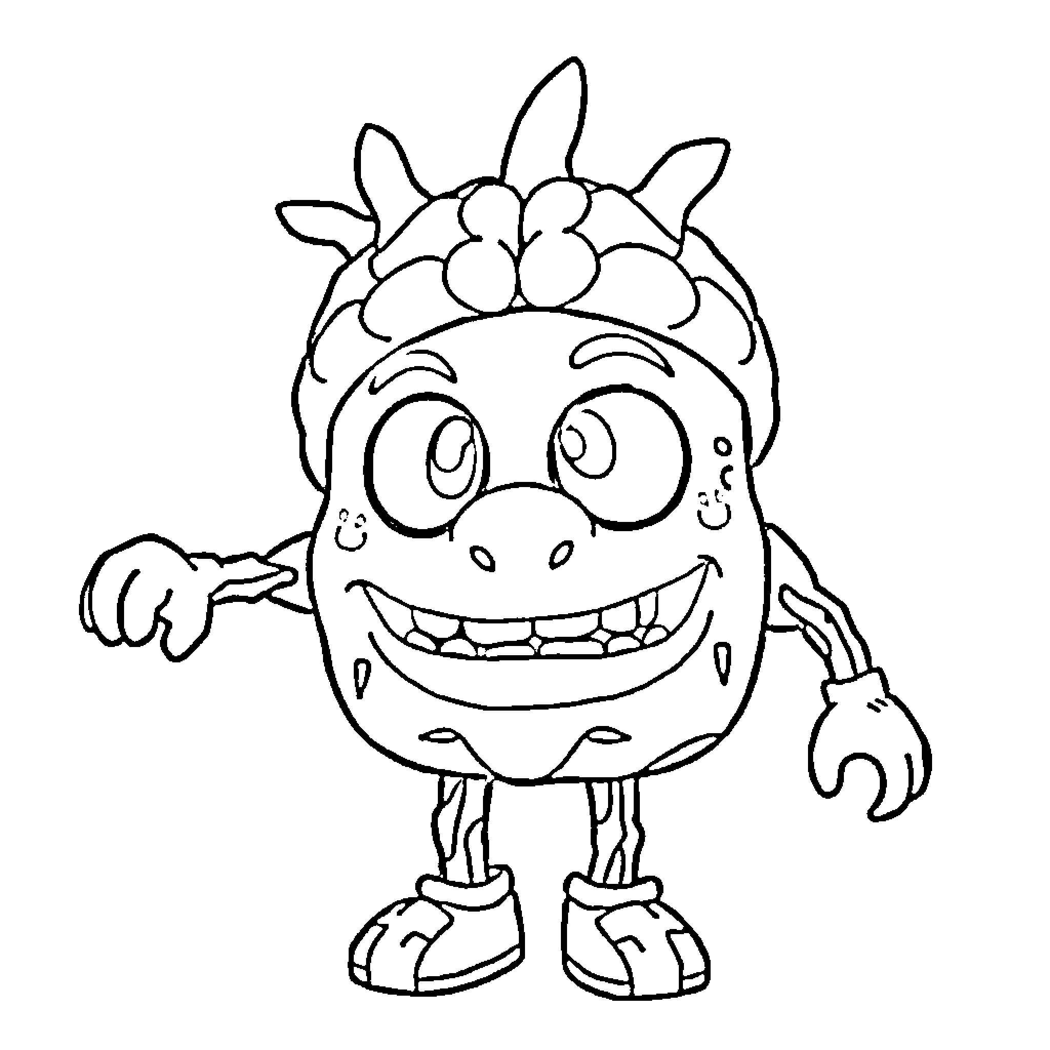 Brainrot Cute Monster with Silly Expression Coloring Page (free black-and-white line drawing printable PDF for all, from beginners to advanced learners, including children, teens, adults, and seniors)