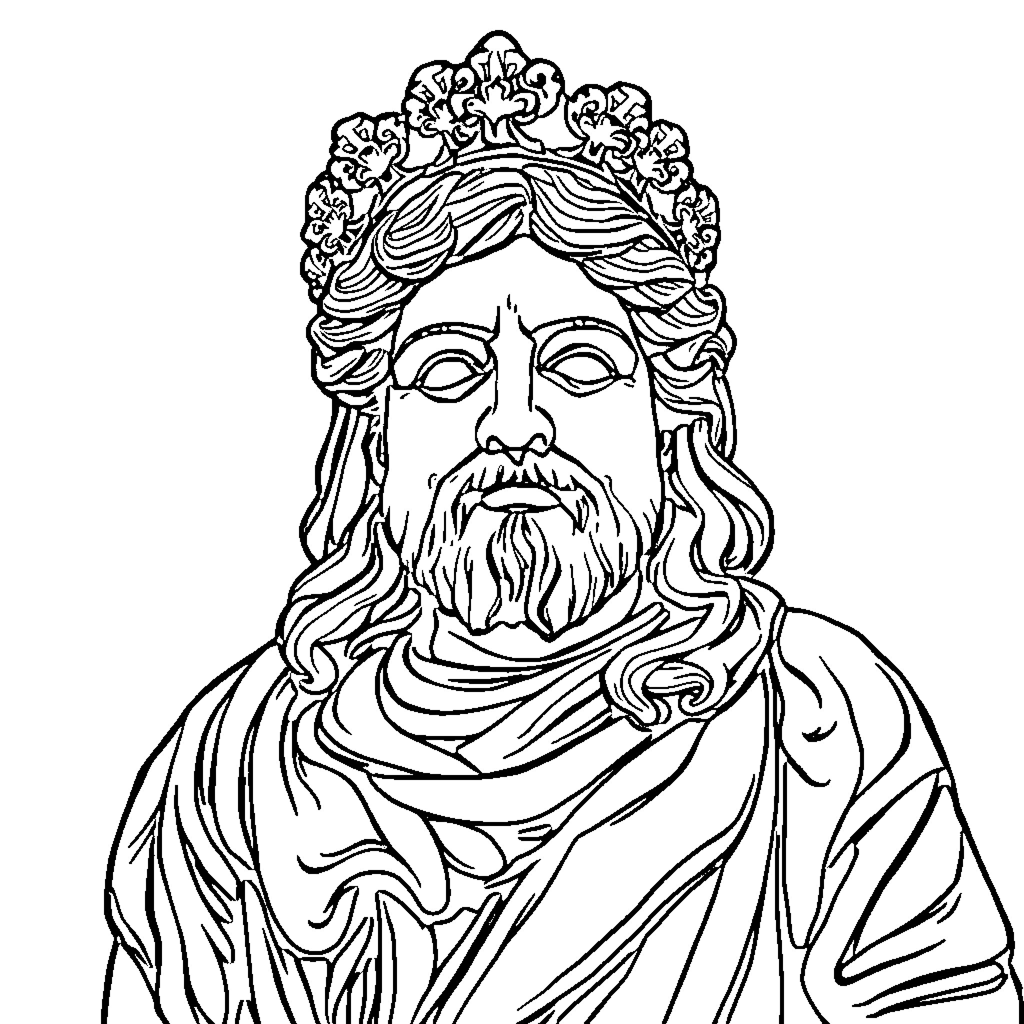 Abstract Art of a Bearded Regal Figure Coloring Page (free black-and-white line drawing printable PDF for all, from beginners to advanced learners, including children, teens, adults, and seniors)