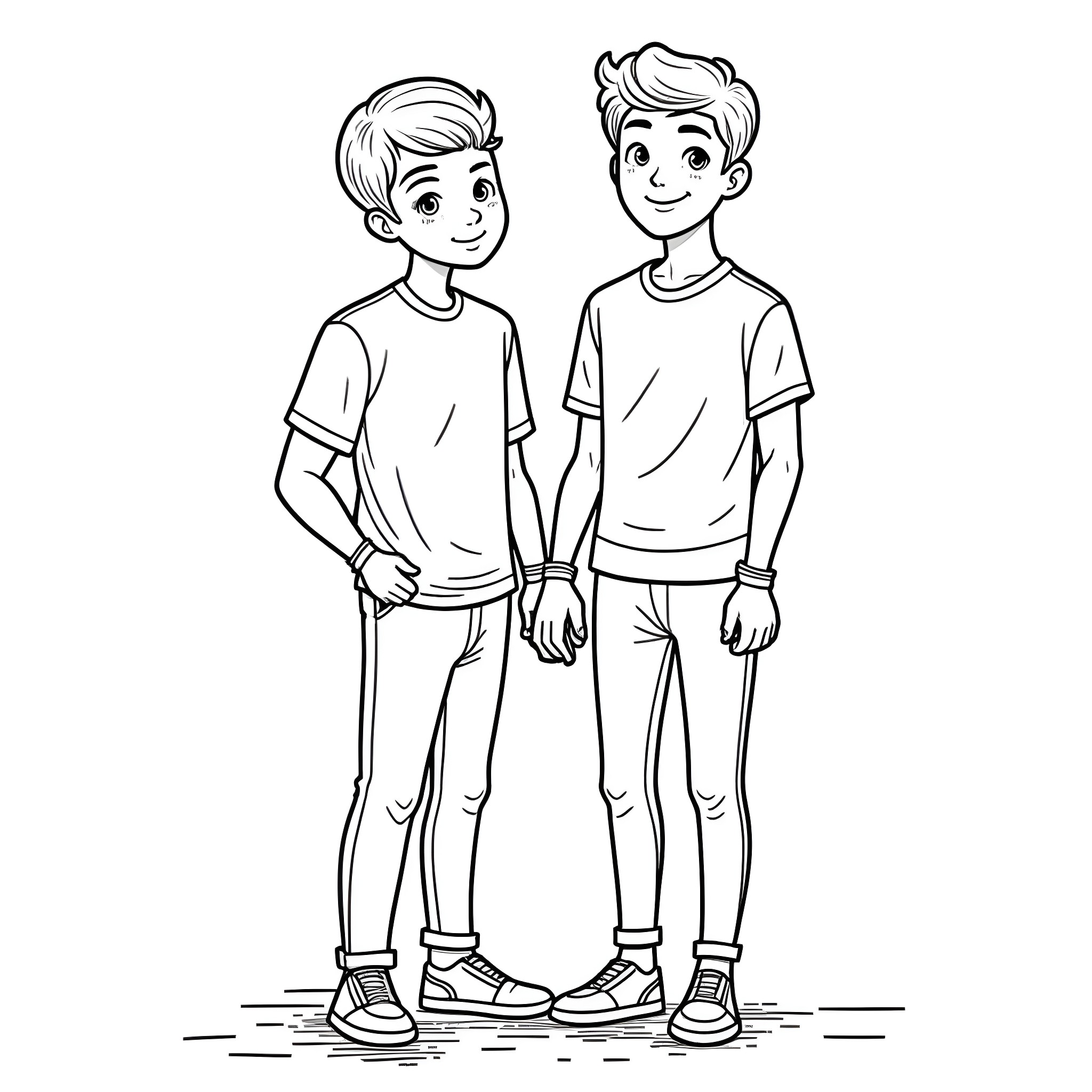 Sam Golbach and a friend standing together Coloring Page (free black-and-white line drawing printable PDF for all, from beginners to advanced learners, including children, teens, adults, and seniors)