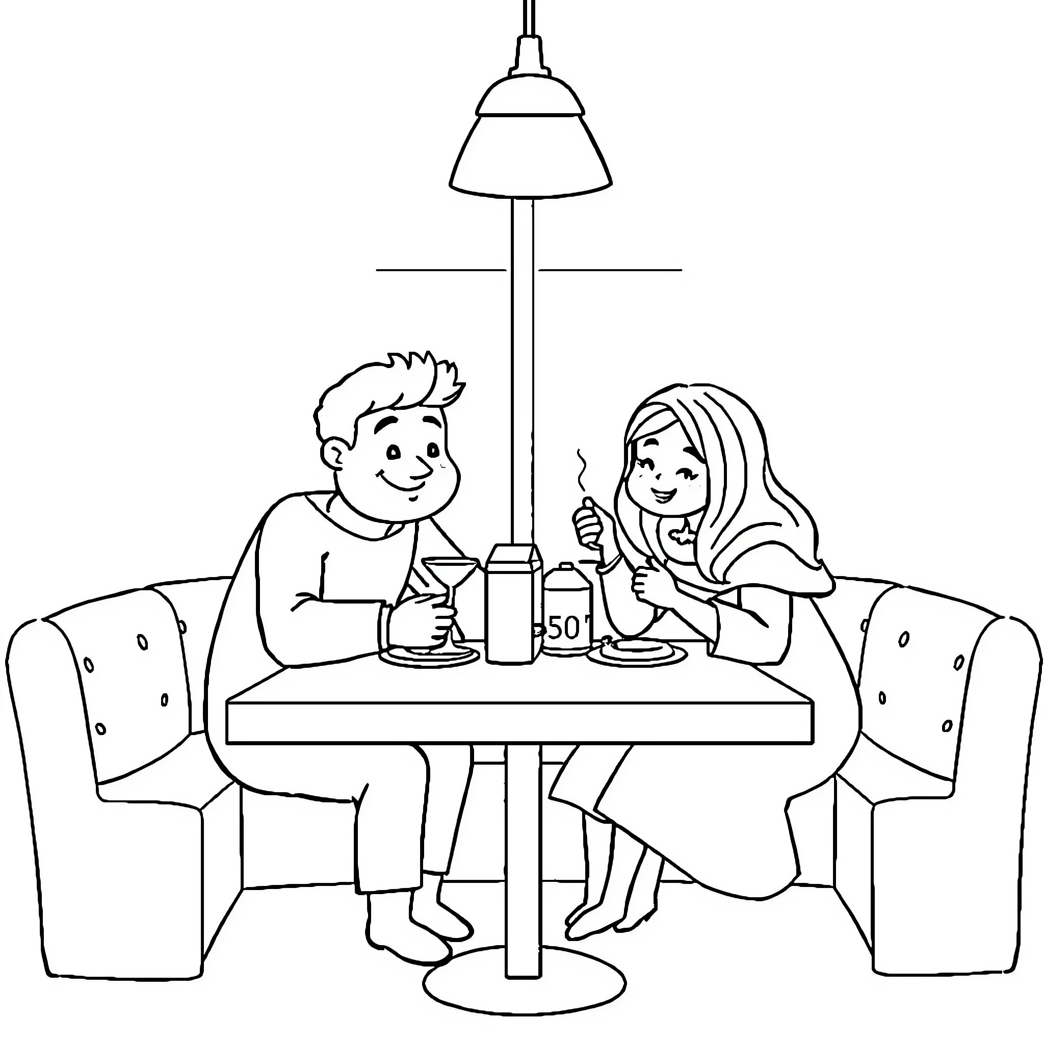 Bis Tayo: Couple Enjoying Cozy Dinner at Home Coloring Page (free black-and-white line drawing printable PDF for all, from beginners to advanced learners, including children, teens, adults, and seniors)