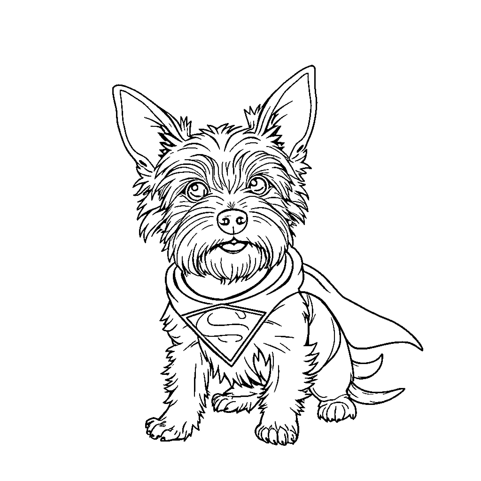 Dachshund dressed as a superhero Coloring Page (free black-and-white line drawing printable PDF for all, from beginners to advanced learners, including children, teens, adults, and seniors)