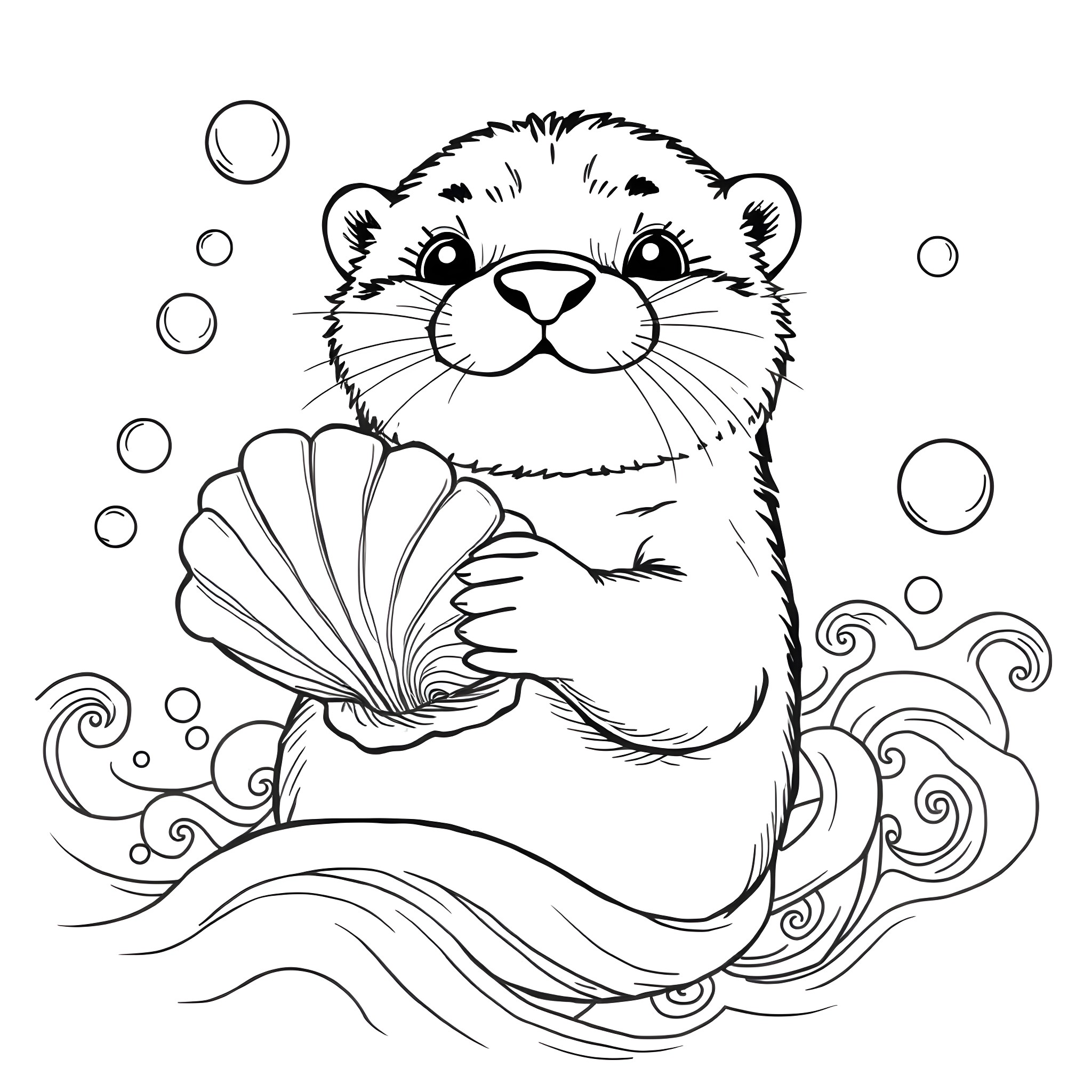 Otter swimming playfully in the waves Coloring Page (free black-and-white line drawing printable PDF for all, from beginners to advanced learners, including children, teens, adults, and seniors)