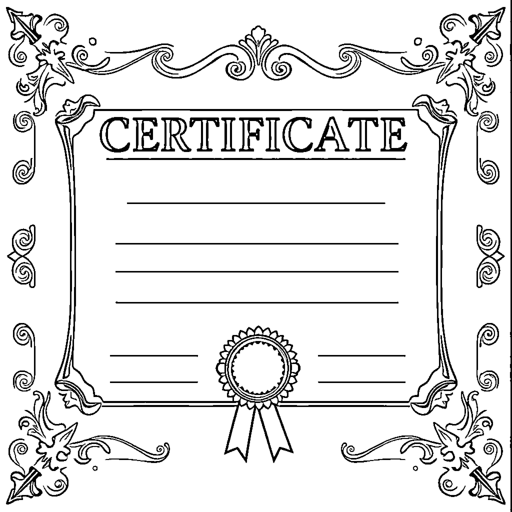 Certificate with decorative border and seal Coloring Page (free black-and-white line drawing printable PDF for all, from beginners to advanced learners, including children, teens, adults, and seniors)
