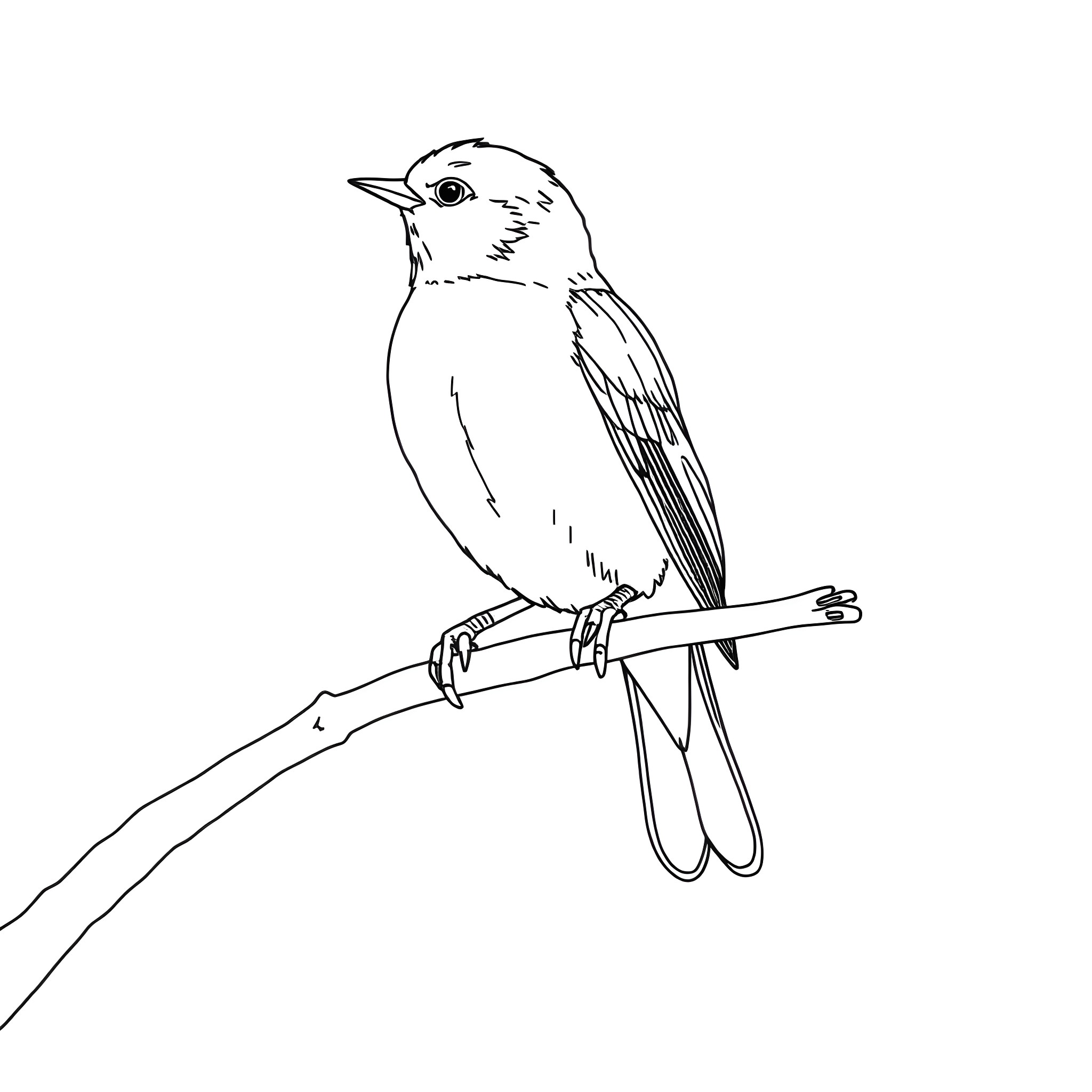 Emberiza Citrinella perched on a branch Coloring Page (free black-and-white line drawing printable PDF for all, from beginners to advanced learners, including children, teens, adults, and seniors)