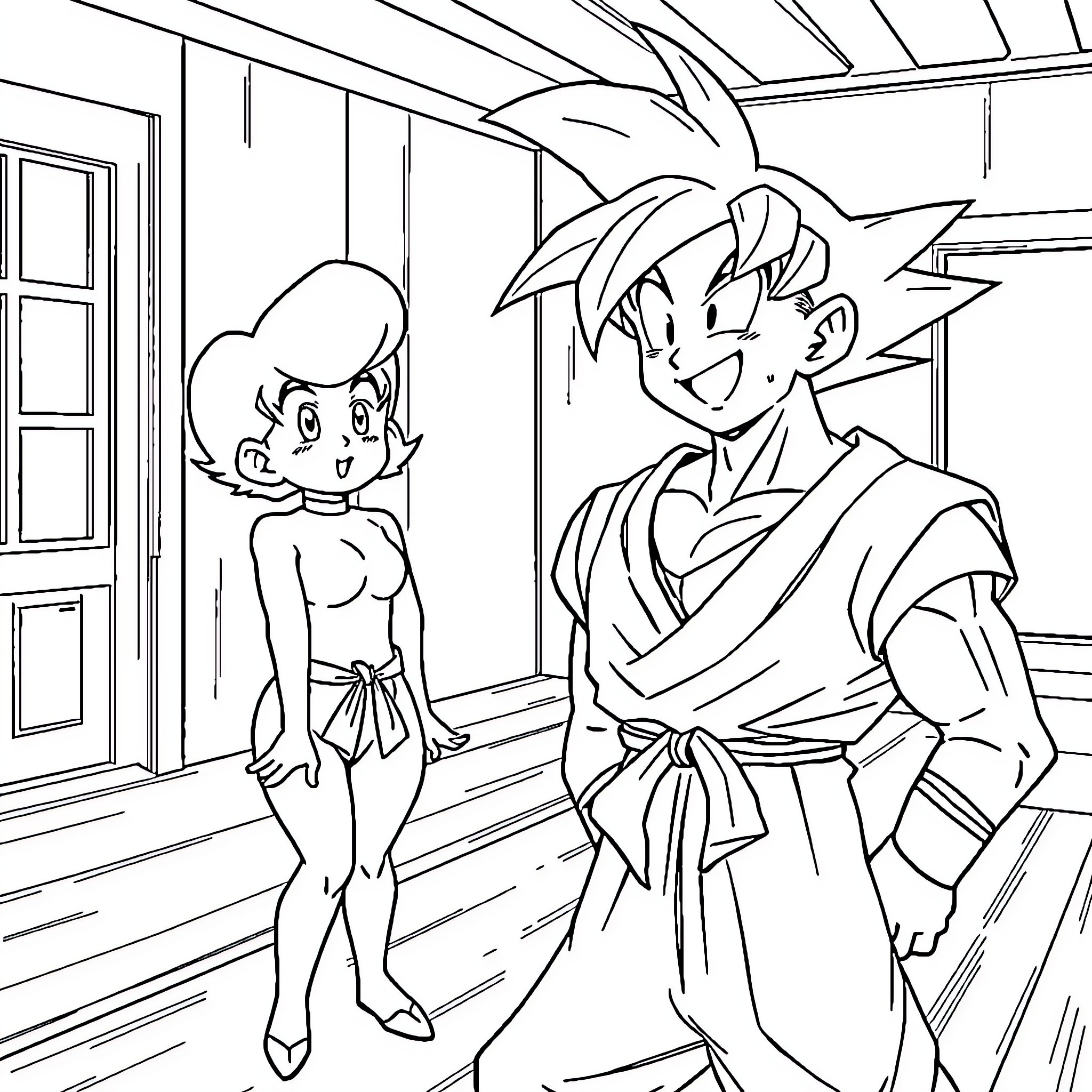 Dragon Ball Z characters in action poses Coloring Page (free black-and-white line drawing printable PDF for all, from beginners to advanced learners, including children, teens, adults, and seniors)