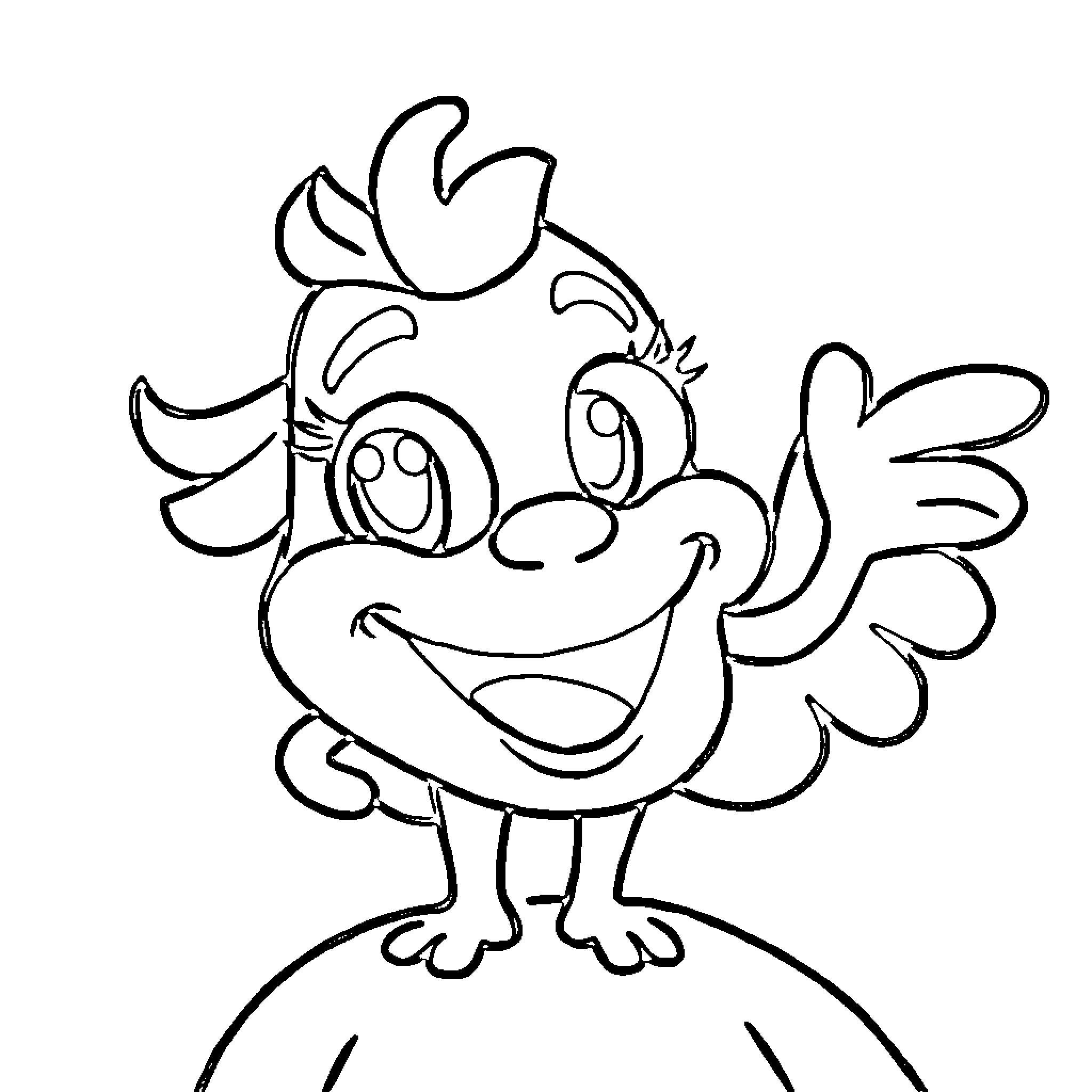 Bitzze funny cartoon chicken character Coloring Page (free black-and-white line drawing printable PDF for all, from beginners to advanced learners, including children, teens, adults, and seniors)
