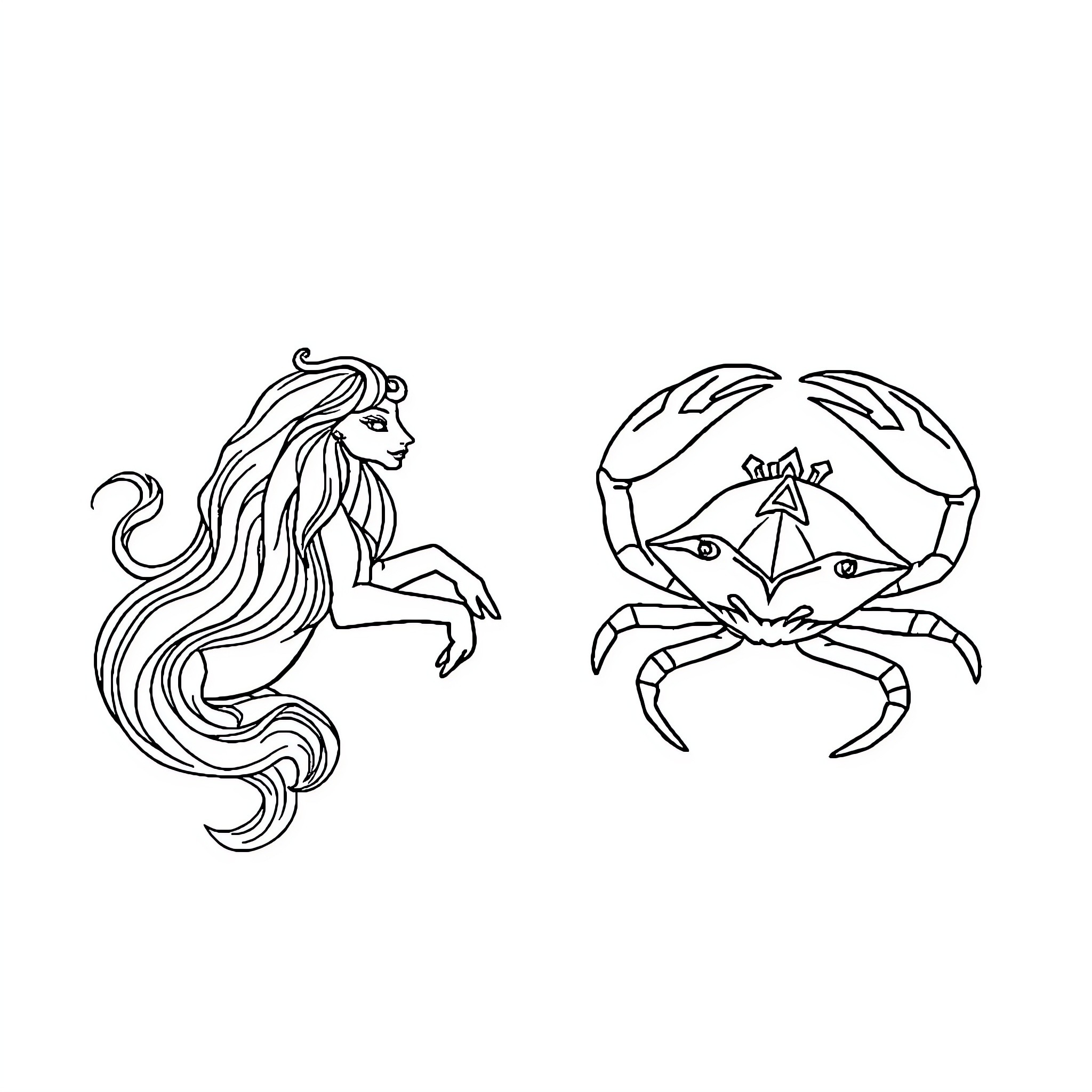 Zodiac marine creatures with flowing forms Coloring Page (free black-and-white line drawing printable PDF for all, from beginners to advanced learners, including children, teens, adults, and seniors)