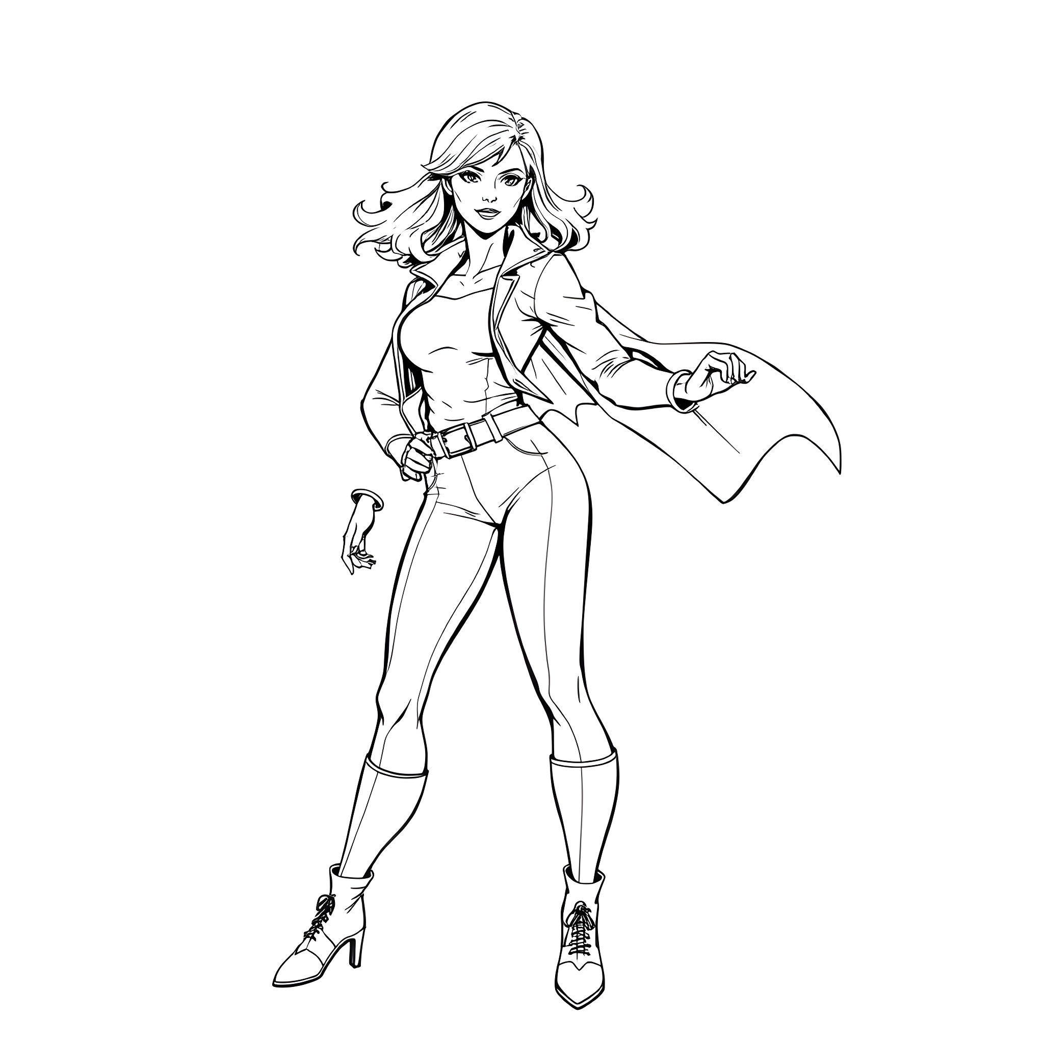 Gwen Tennyson in Action Pose Coloring Page (free black-and-white line drawing printable PDF for all, from beginners to advanced learners, including children, teens, adults, and seniors)